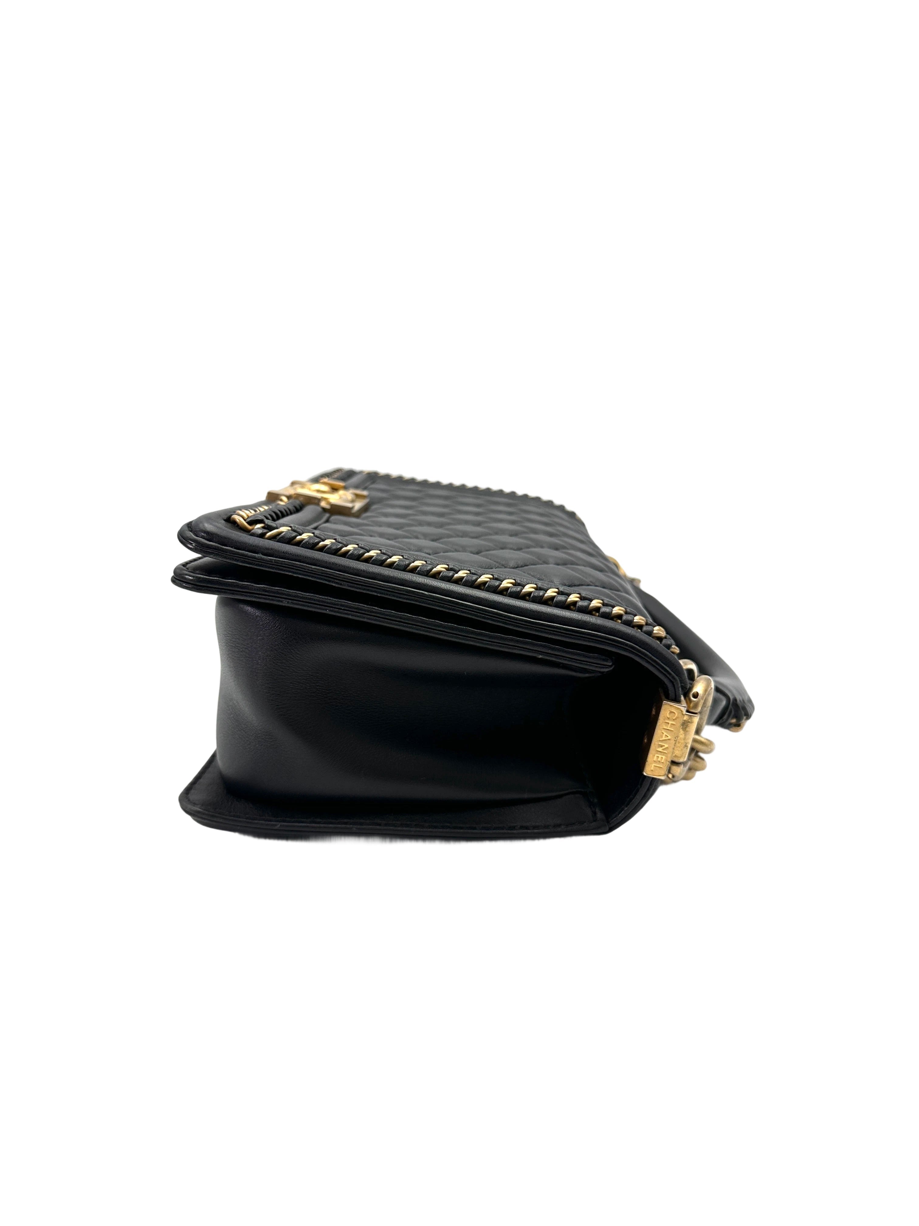 Chanel LeBoy Black Quilted Leather Top Handle Flap Bag With Gold Hardware(24***18) CC2002