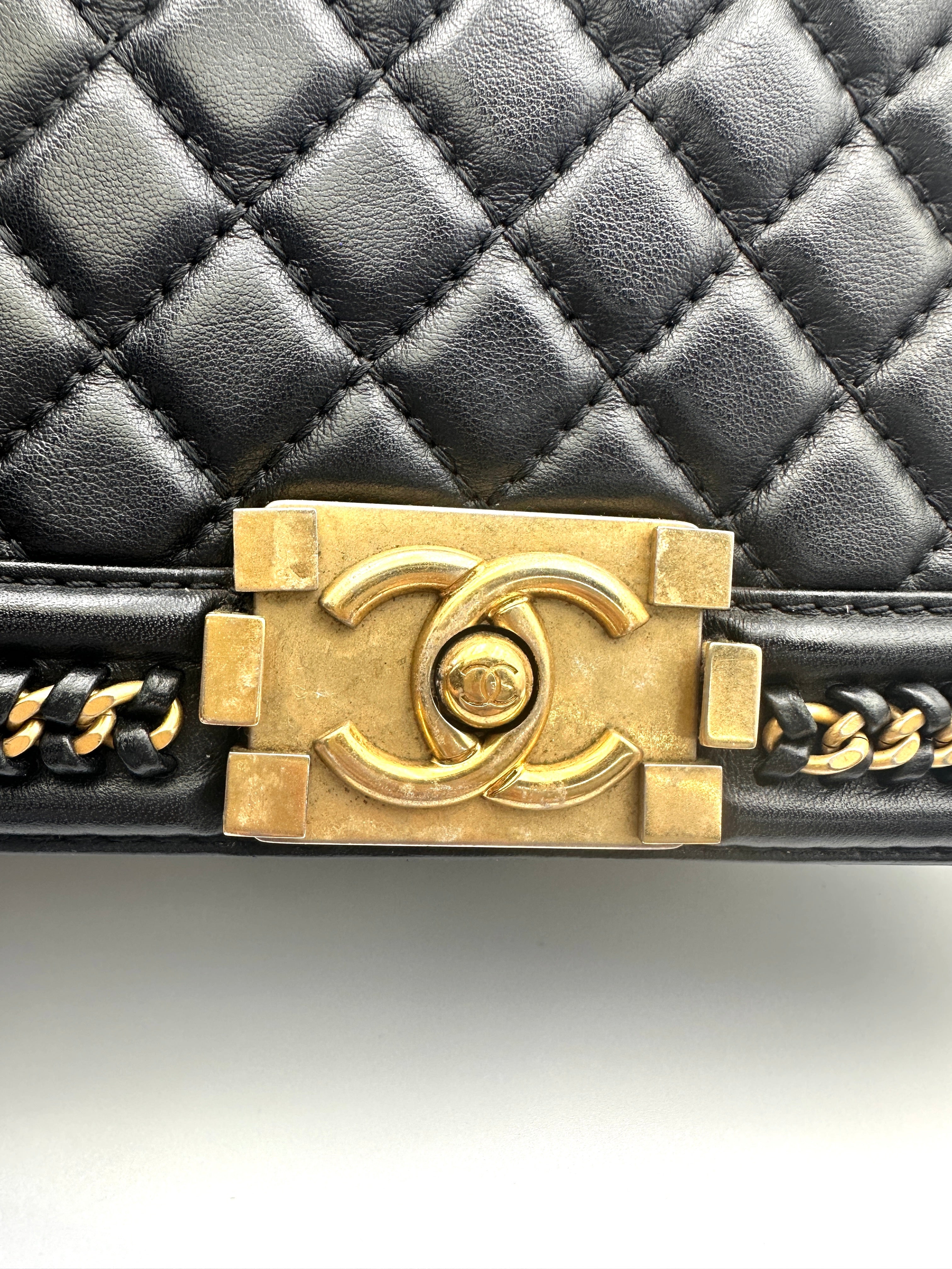 Chanel LeBoy Black Quilted Leather Top Handle Flap Bag With Gold Hardware(24***18) CC2002