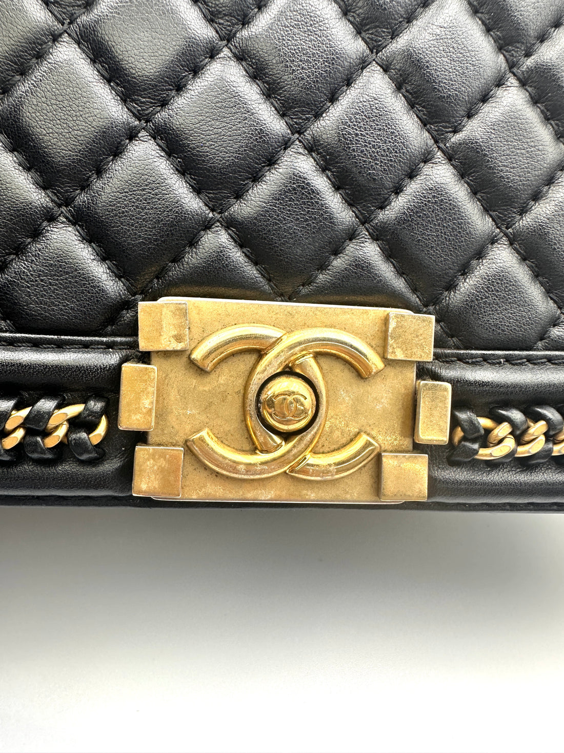 Chanel LeBoy Black Quilted Leather Top Handle Flap Bag With Gold Hardware(24***18) CC2002