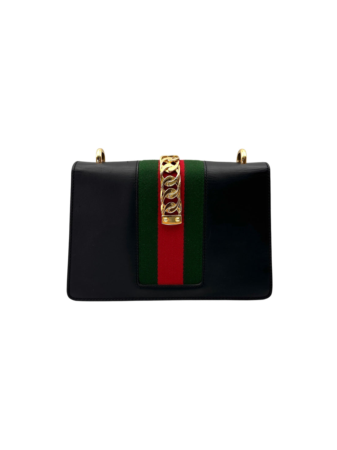 Gucci Sylvie Black Leather Medium Size Shoulder Bag GG1084