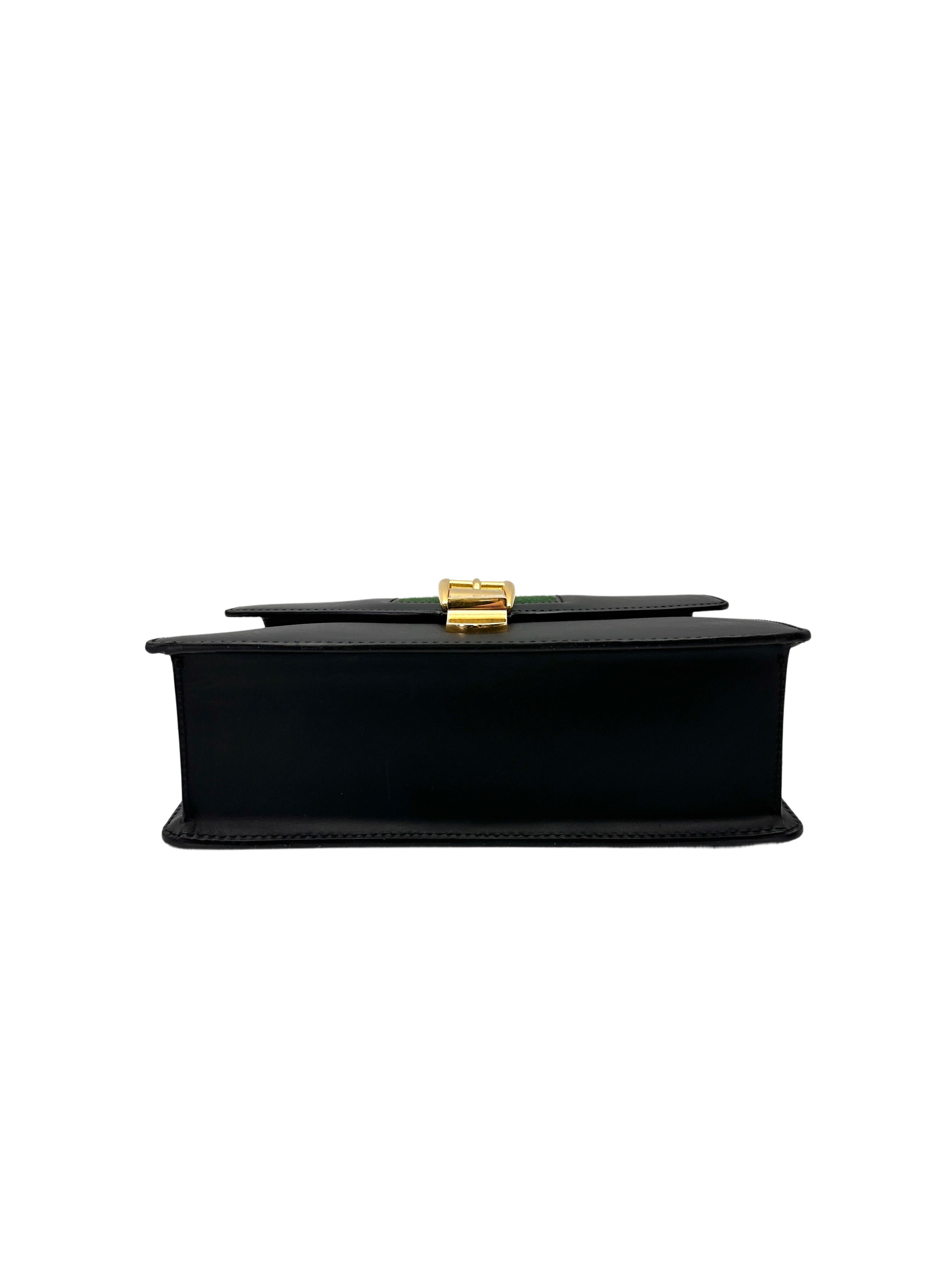 Gucci Sylvie Black Leather Medium Size Shoulder Bag GG1084