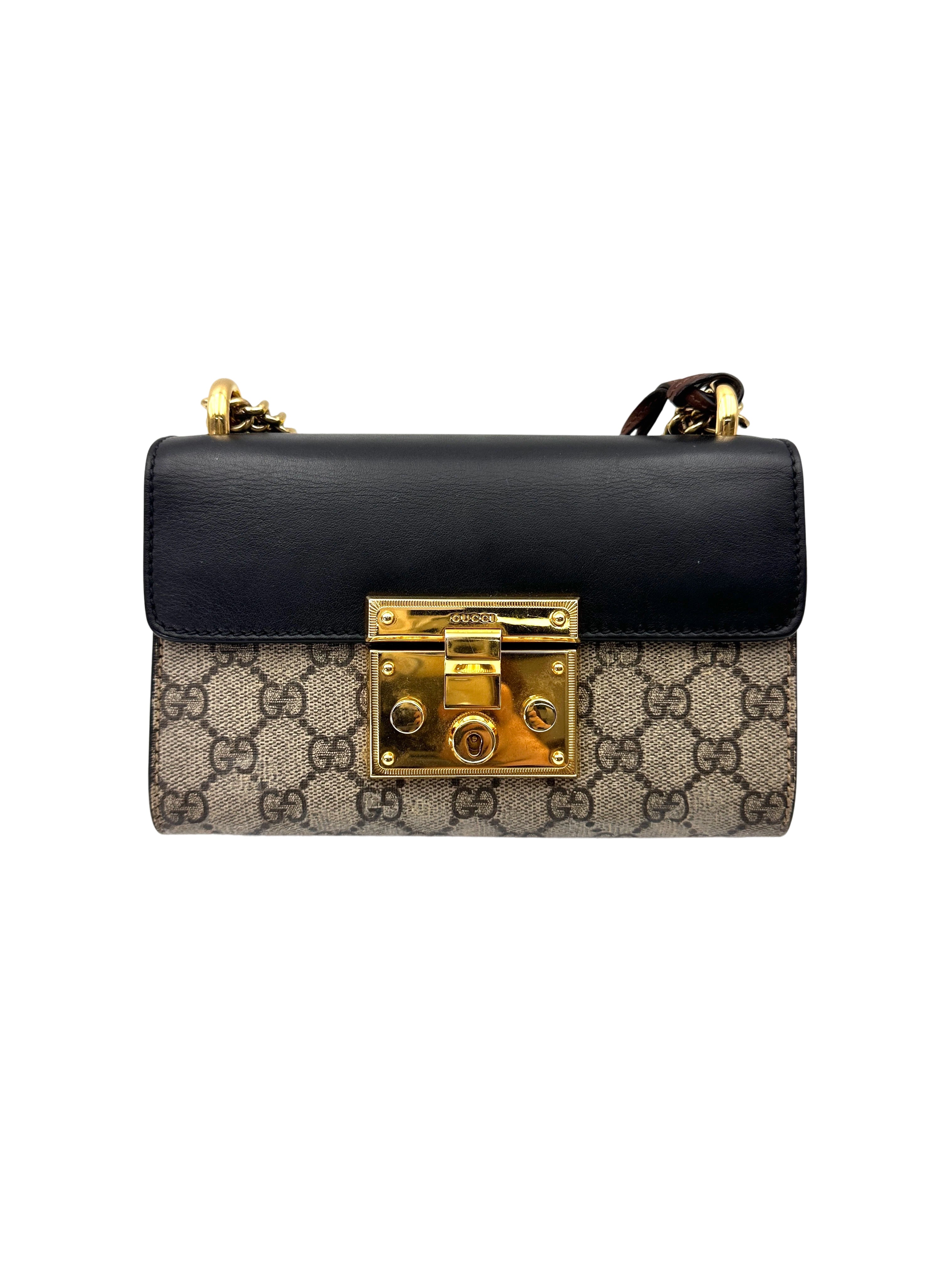Gucci Padlock GG Canvas & Black Leather Handle Shoulder Bag GG1087