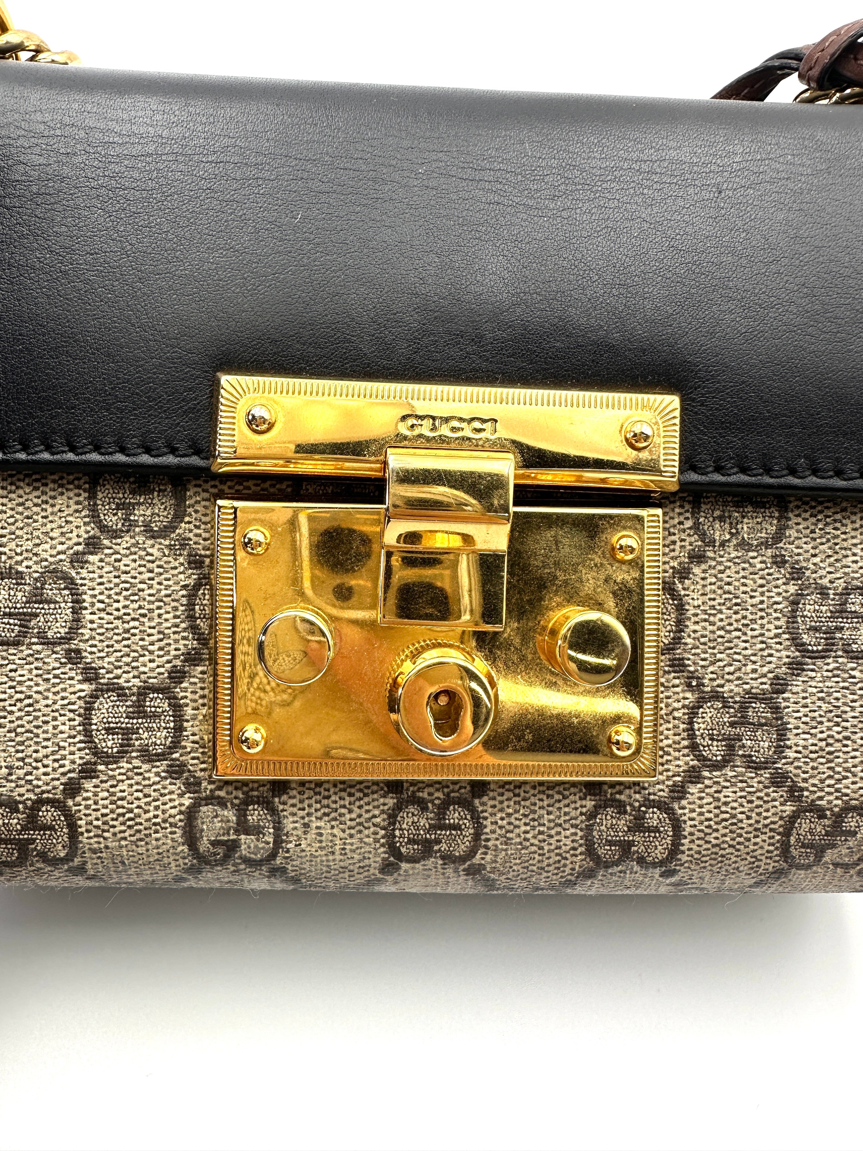 Gucci Padlock GG Canvas & Black Leather Handle Shoulder Bag GG1087