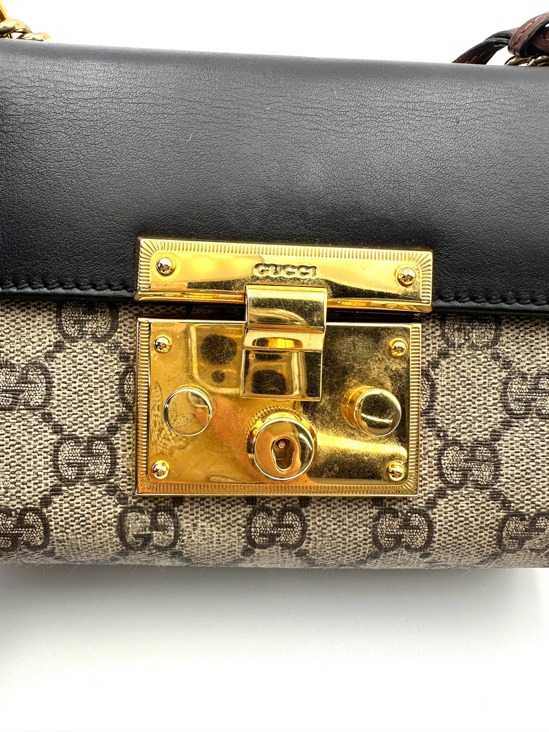 Gucci Padlock GG Canvas & Black Leather Handle Shoulder Bag GG1087