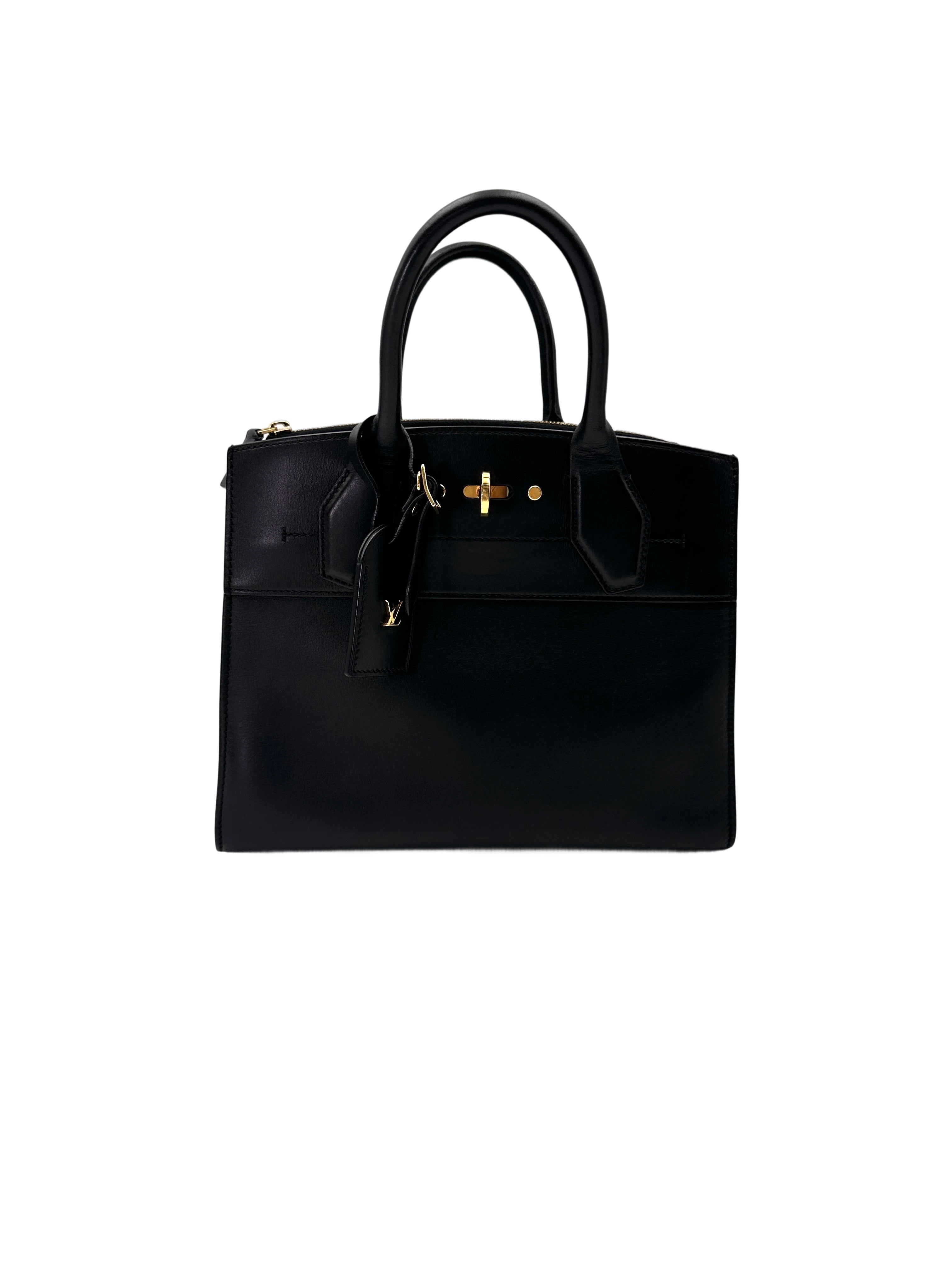 Louis Vuitton City Steamer MM Black Grained Leather Handle Bag LV2810