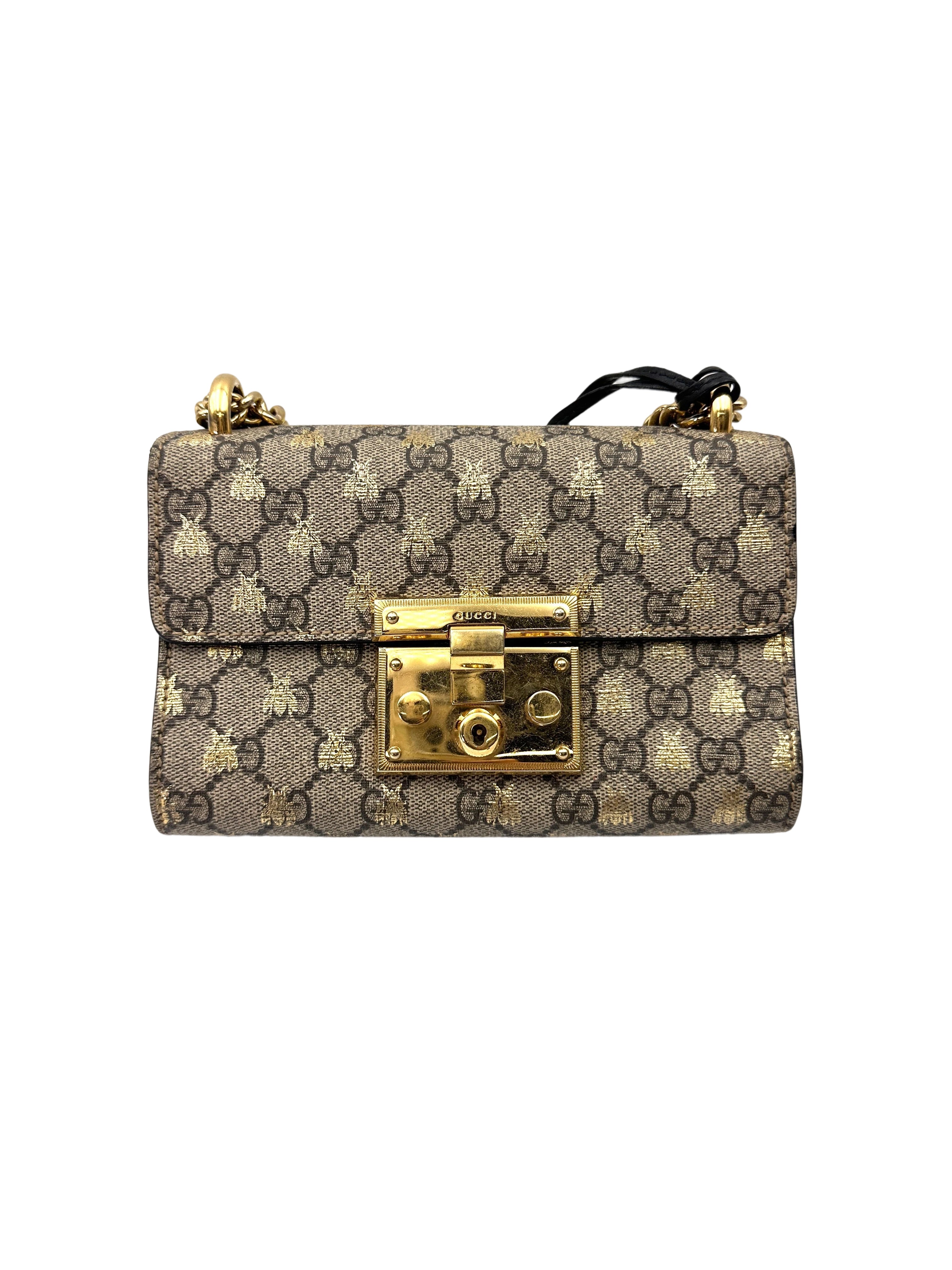 Gucci Padlock Bee Star Black Leather Shoulder Bag GG1086