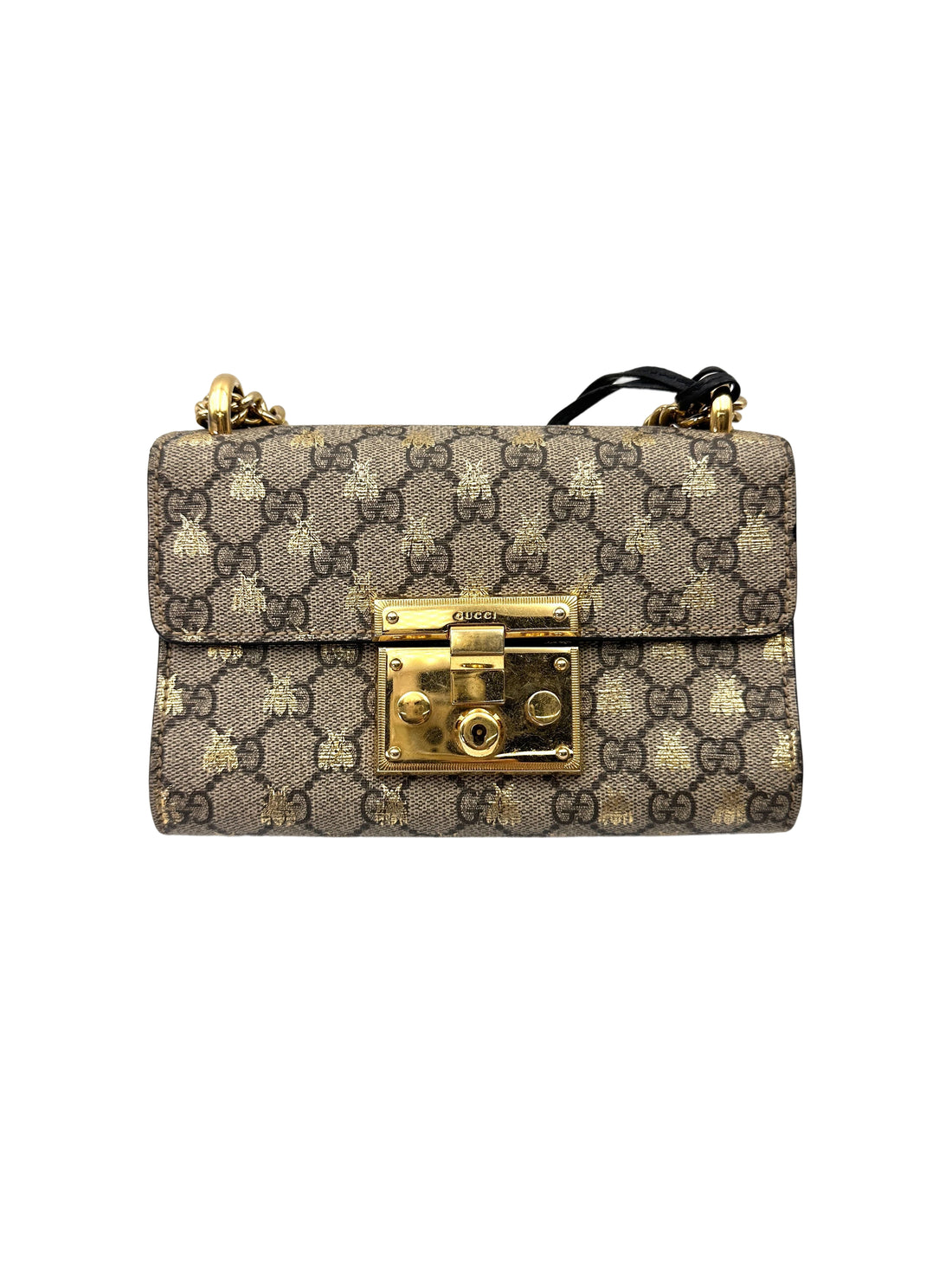 Gucci Padlock Bee Star Black Leather Shoulder Bag GG1086