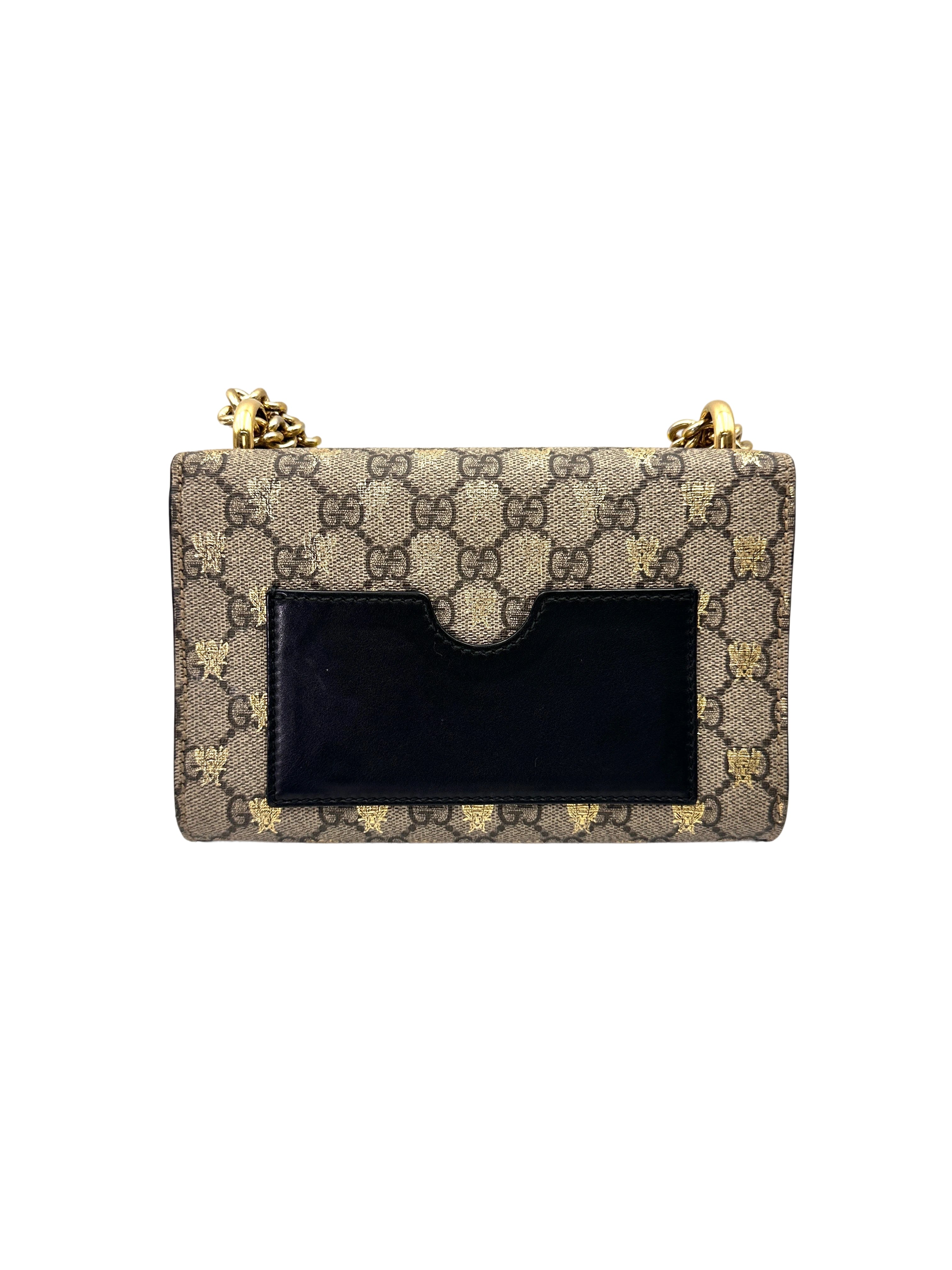 Gucci Padlock Bee Star Black Leather Shoulder Bag GG1086