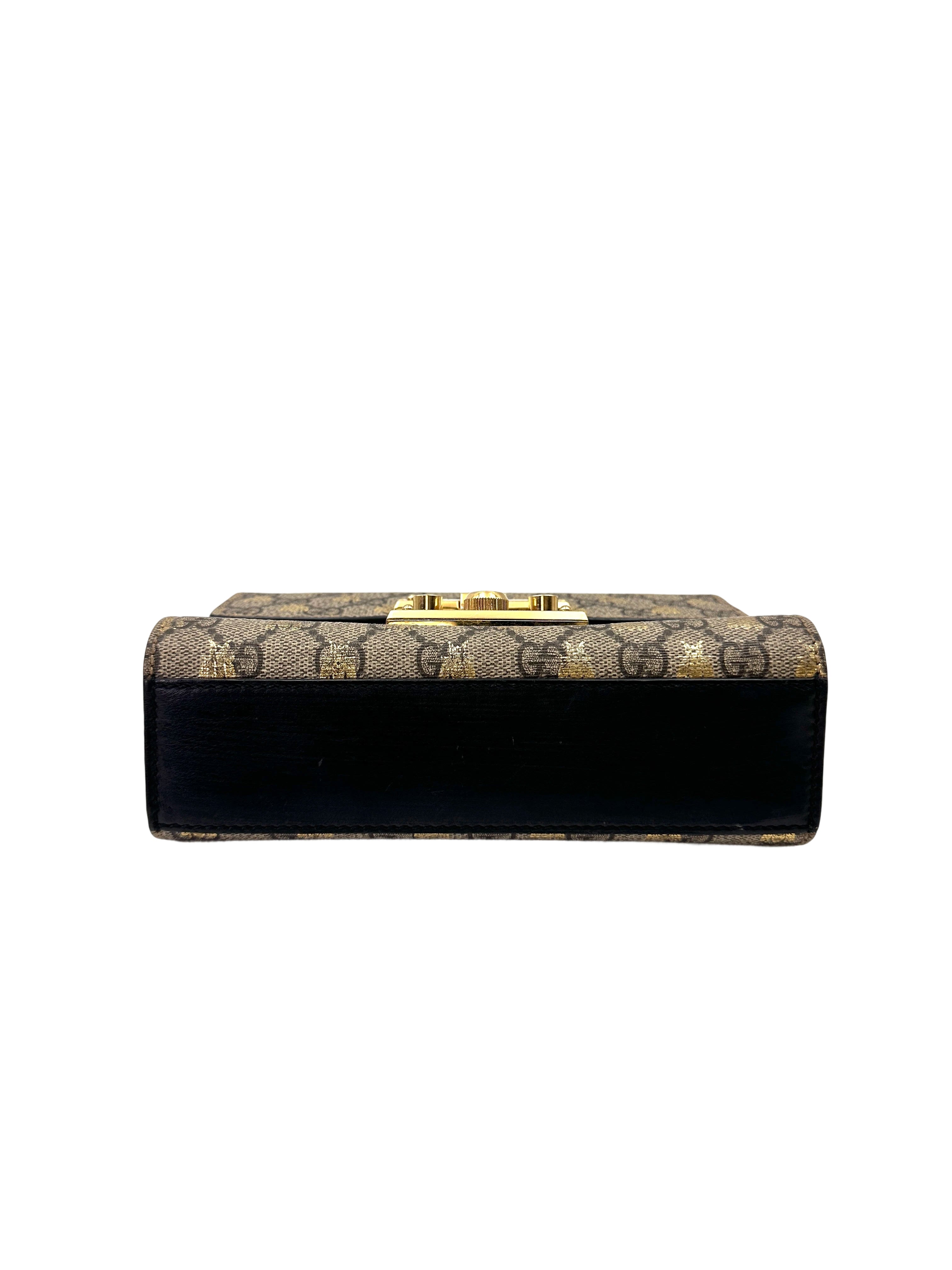 Gucci Padlock Bee Star Black Leather Shoulder Bag GG1086