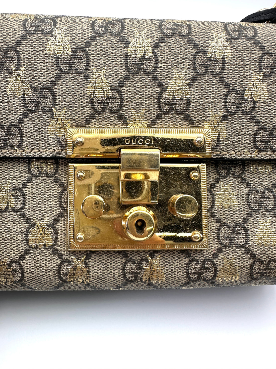 Gucci Padlock Bee Star Black Leather Shoulder Bag GG1086