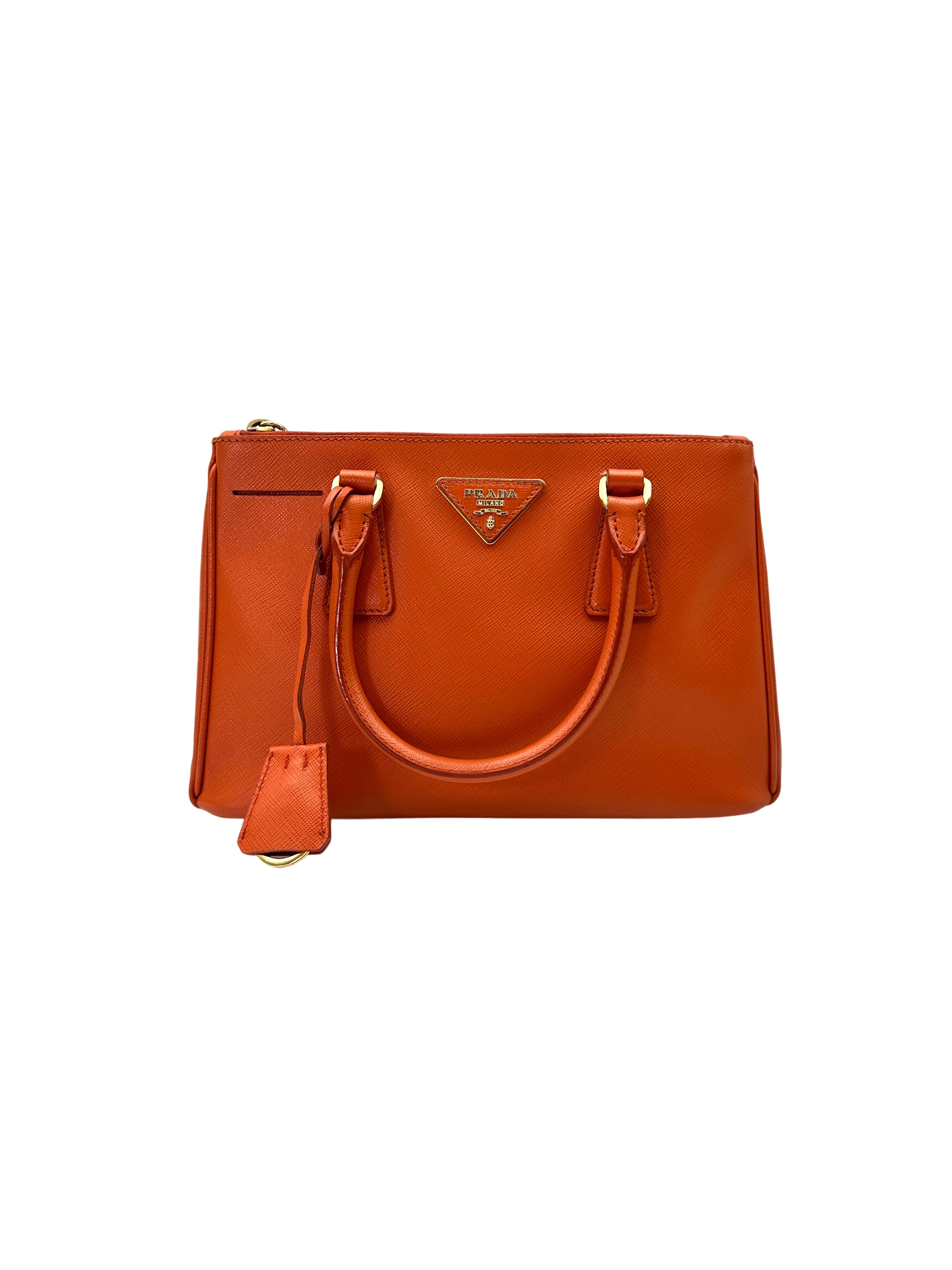 Prada Galleria Orange Saffiano Leather Handle Bag PR374