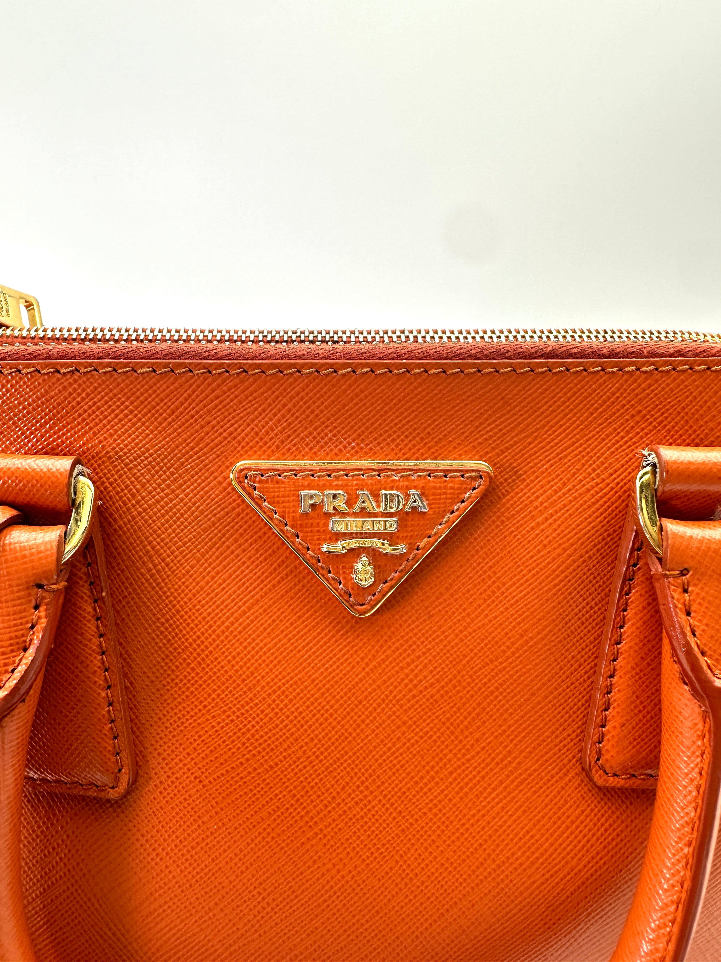 Prada Galleria Orange Saffiano Leather Handle Bag PR374