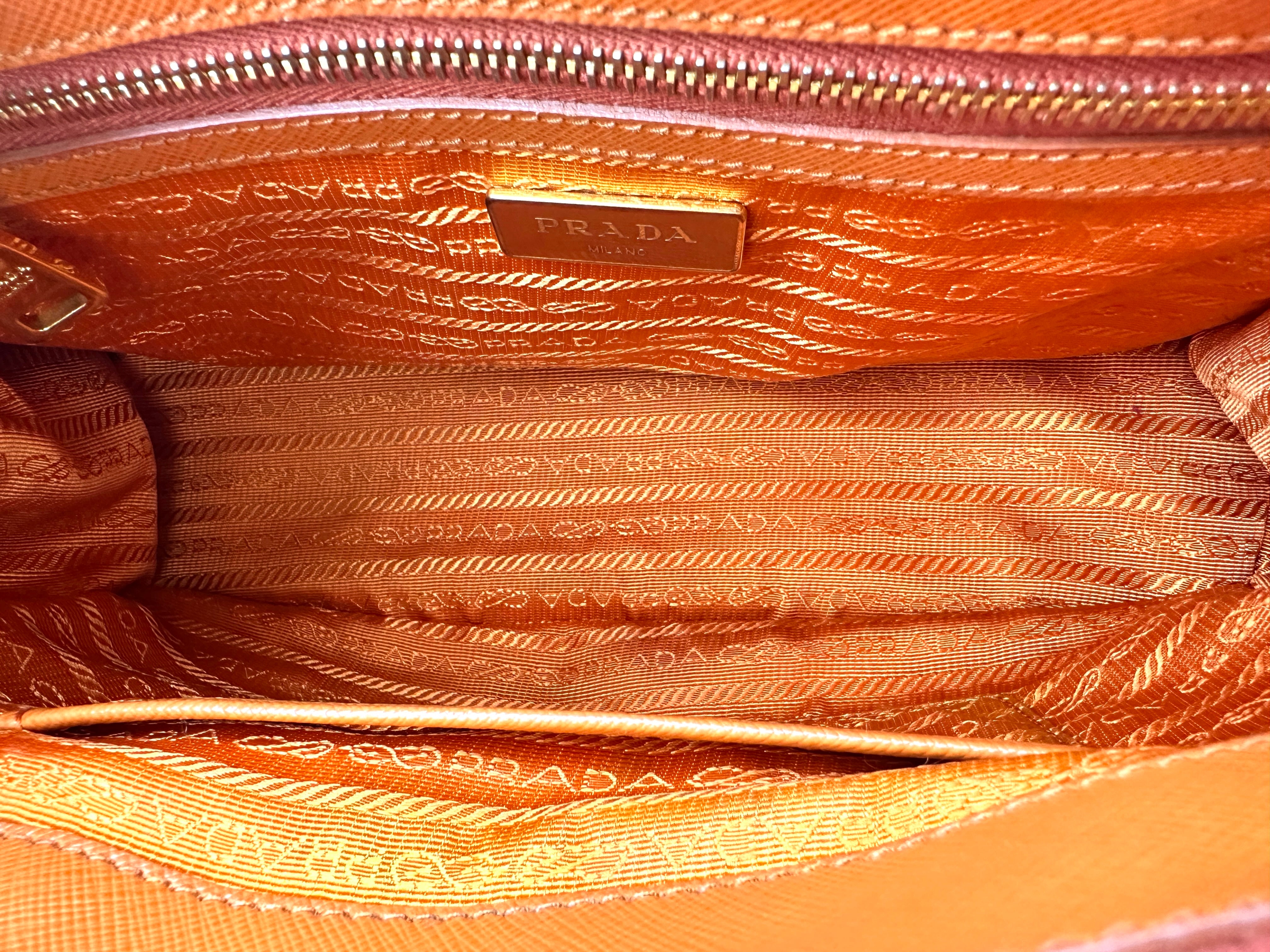 Prada Galleria Orange Saffiano Leather Handle Bag PR374