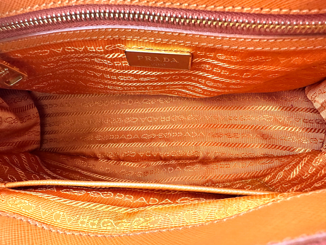 Prada Galleria Orange Saffiano Leather Handle Bag PR374