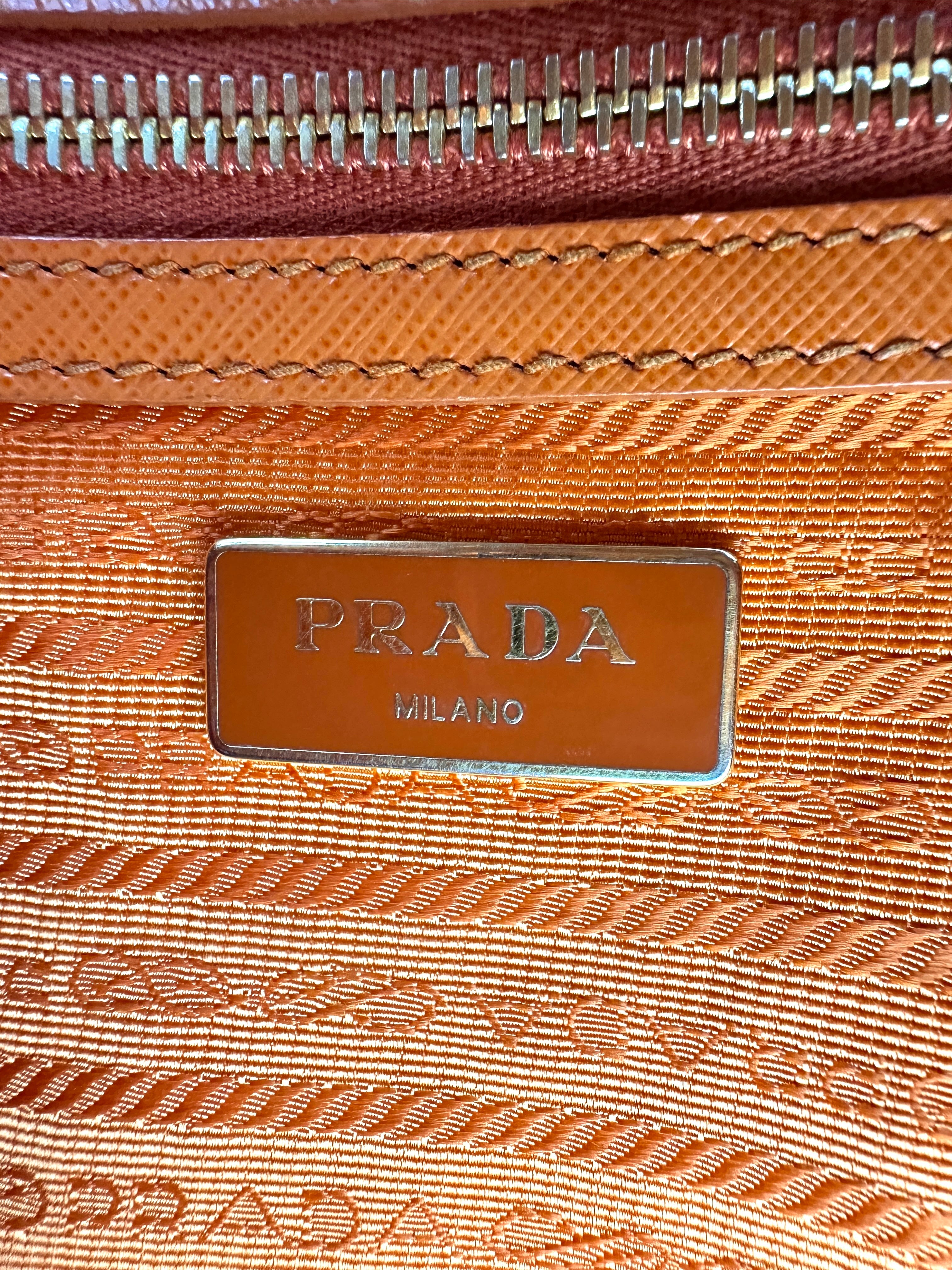 Prada Galleria Orange Saffiano Leather Handle Bag PR374