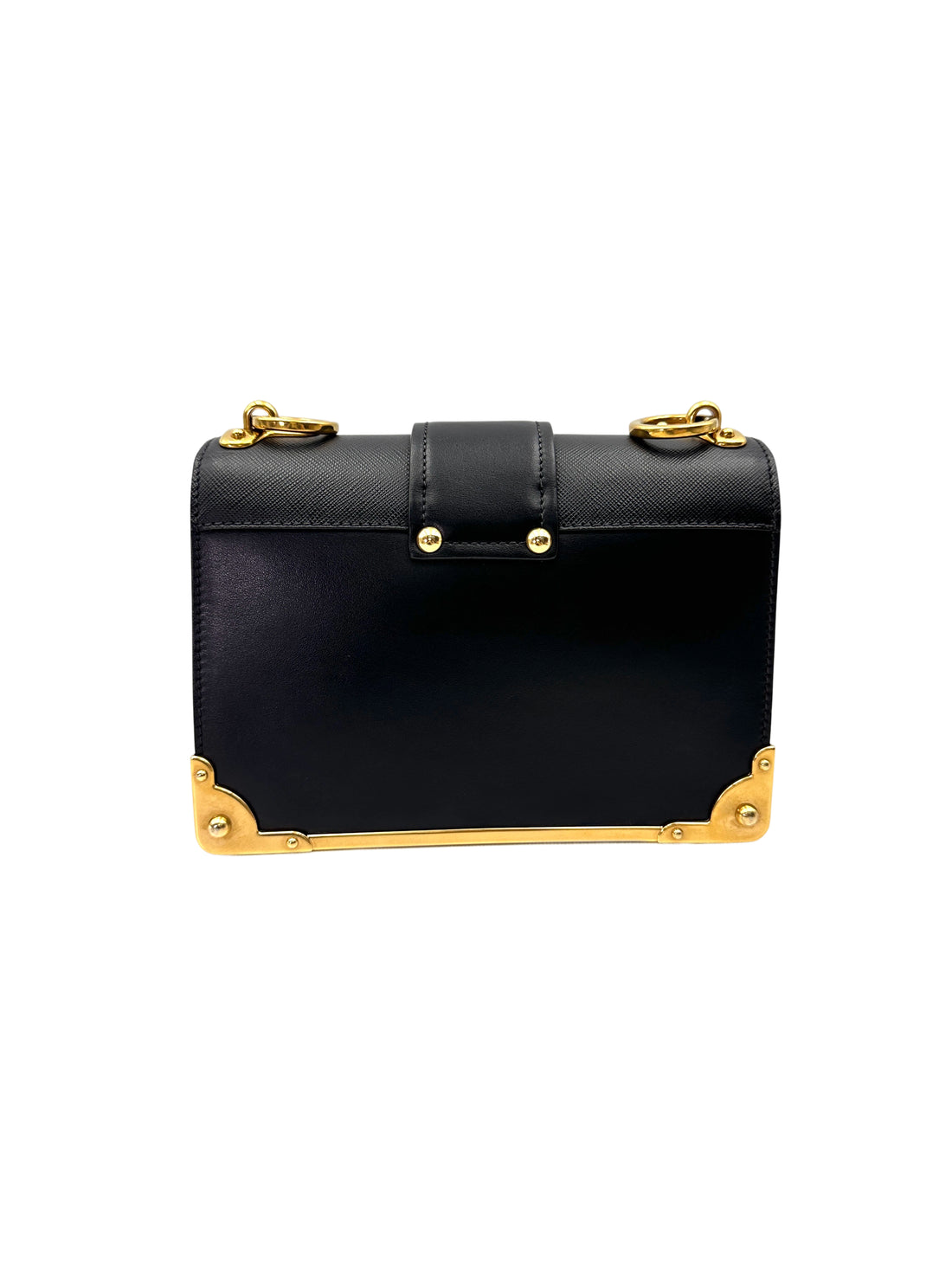 Prada Cahier Black Saffiano Leather Small Size Shoulder Bag With Gold Hardware PR375