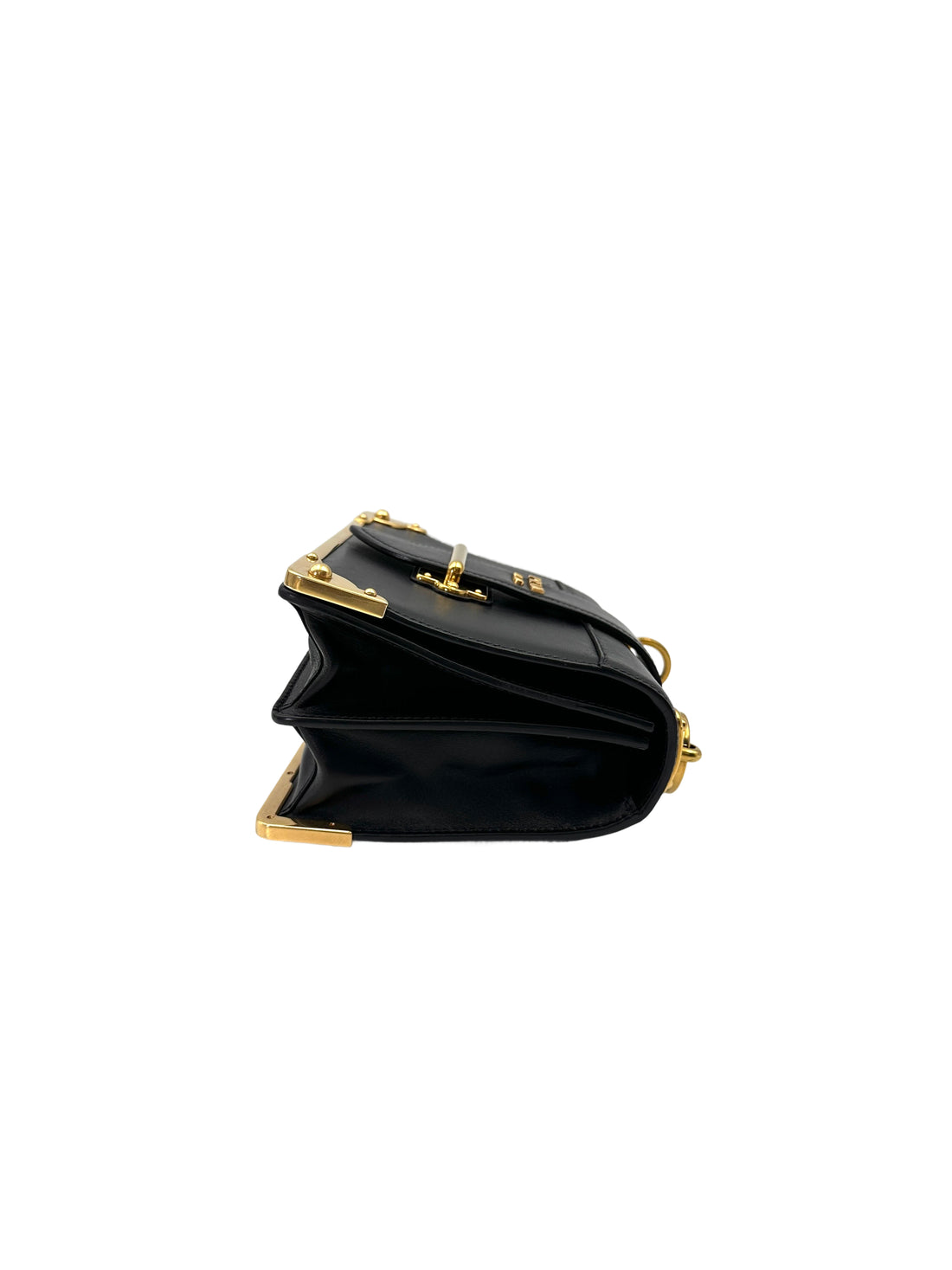 Prada Cahier Black Saffiano Leather Small Size Shoulder Bag With Gold Hardware PR375