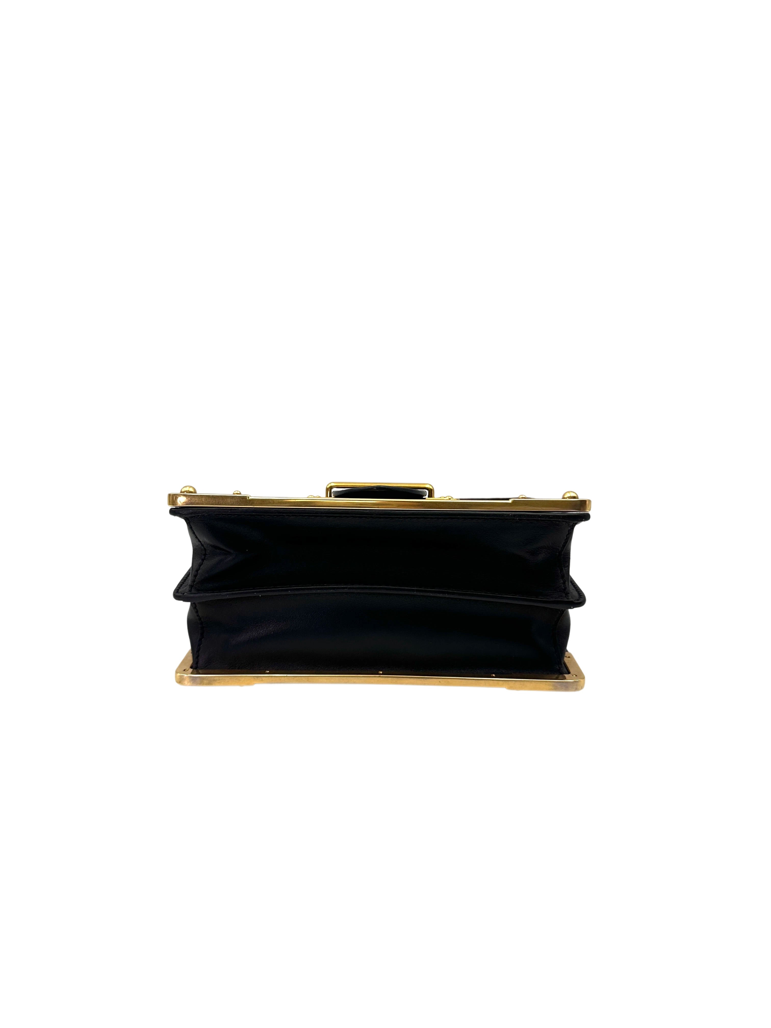 Prada Cahier Black Saffiano Leather Small Size Shoulder Bag With Gold Hardware PR375