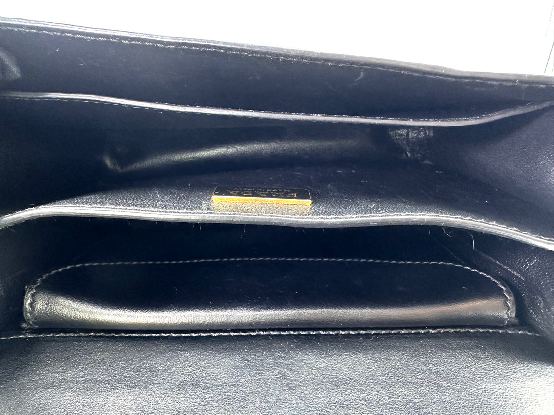Prada Cahier Black Saffiano Leather Small Size Shoulder Bag With Gold Hardware PR375