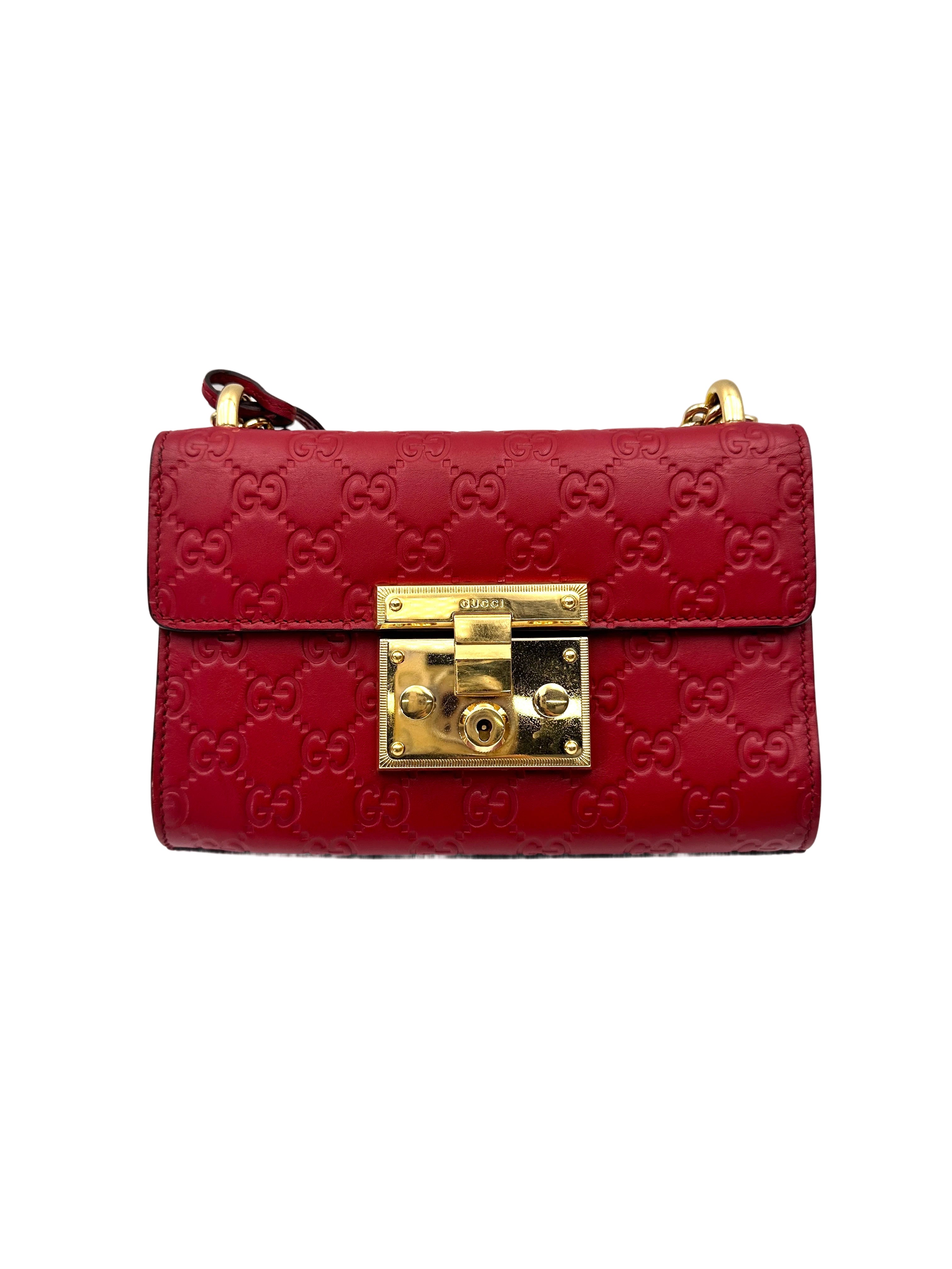 Gucci Padlock Red Guccissima Leather Shoulder Bag GG1090