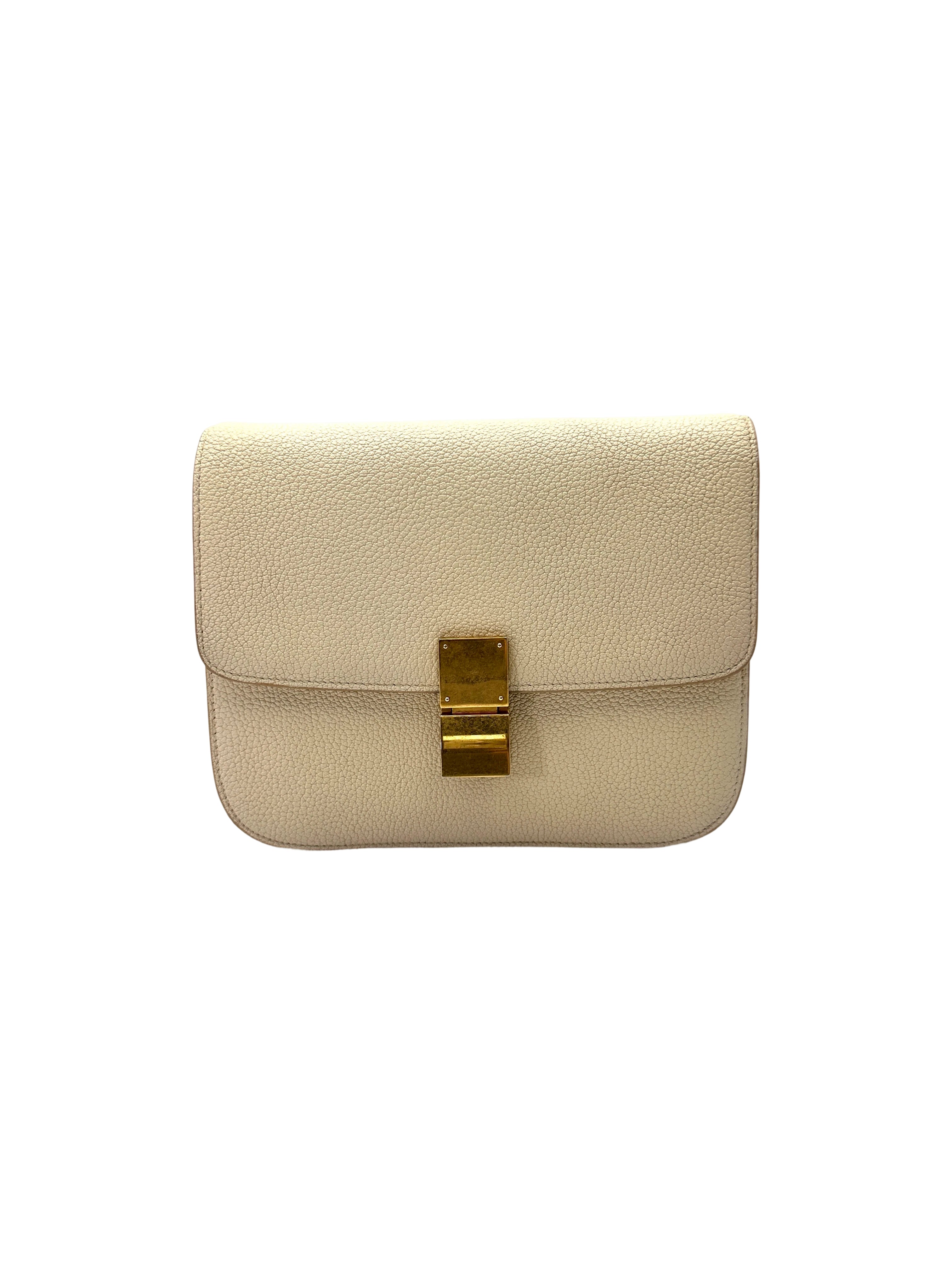 Celine Classic Box White Leather Shoulder Bag CE161