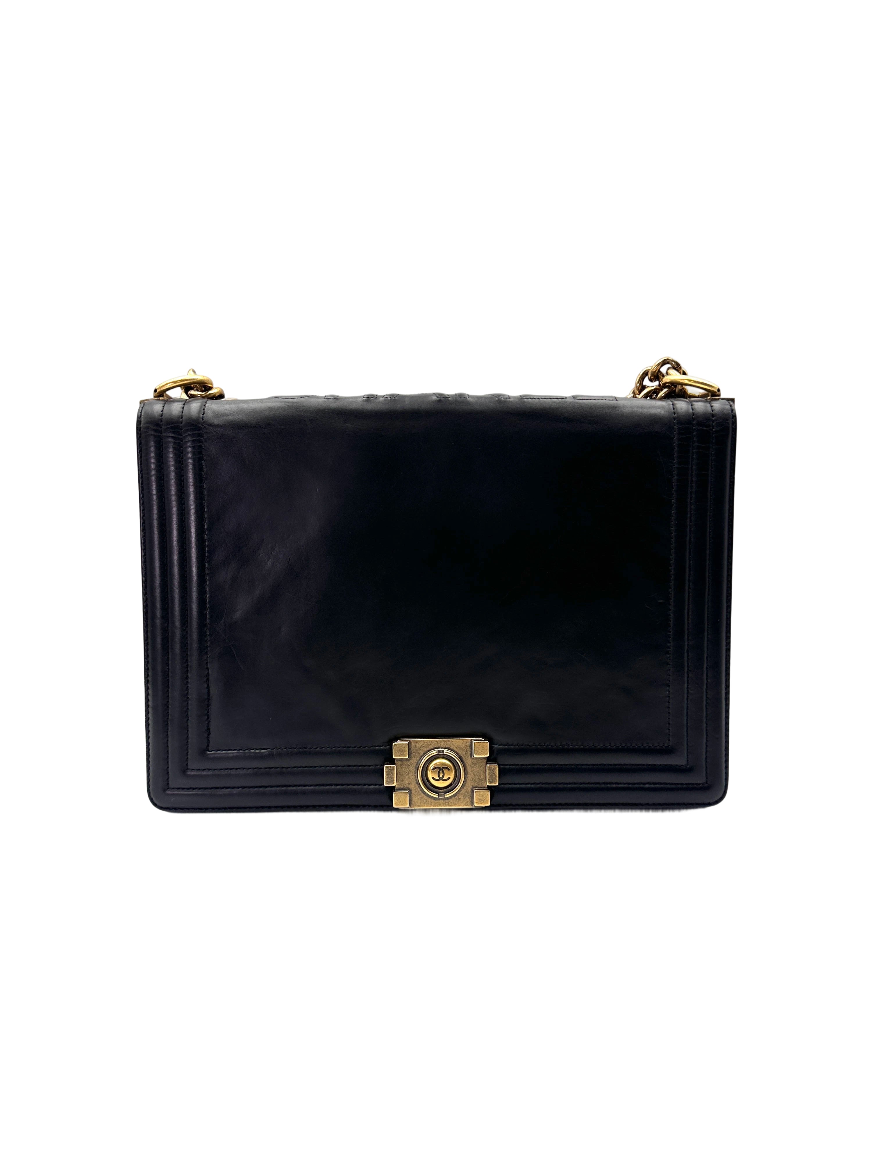 Chanel LeBoy Black Smooth Leather Flap Bag With Gold Buckle(15***98) CC2007