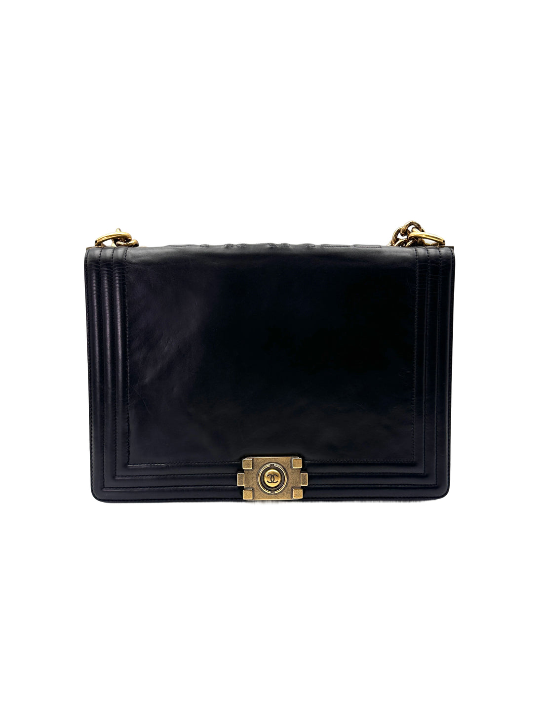 Chanel LeBoy Black Smooth Leather Flap Bag With Gold Buckle(15***98) CC2007