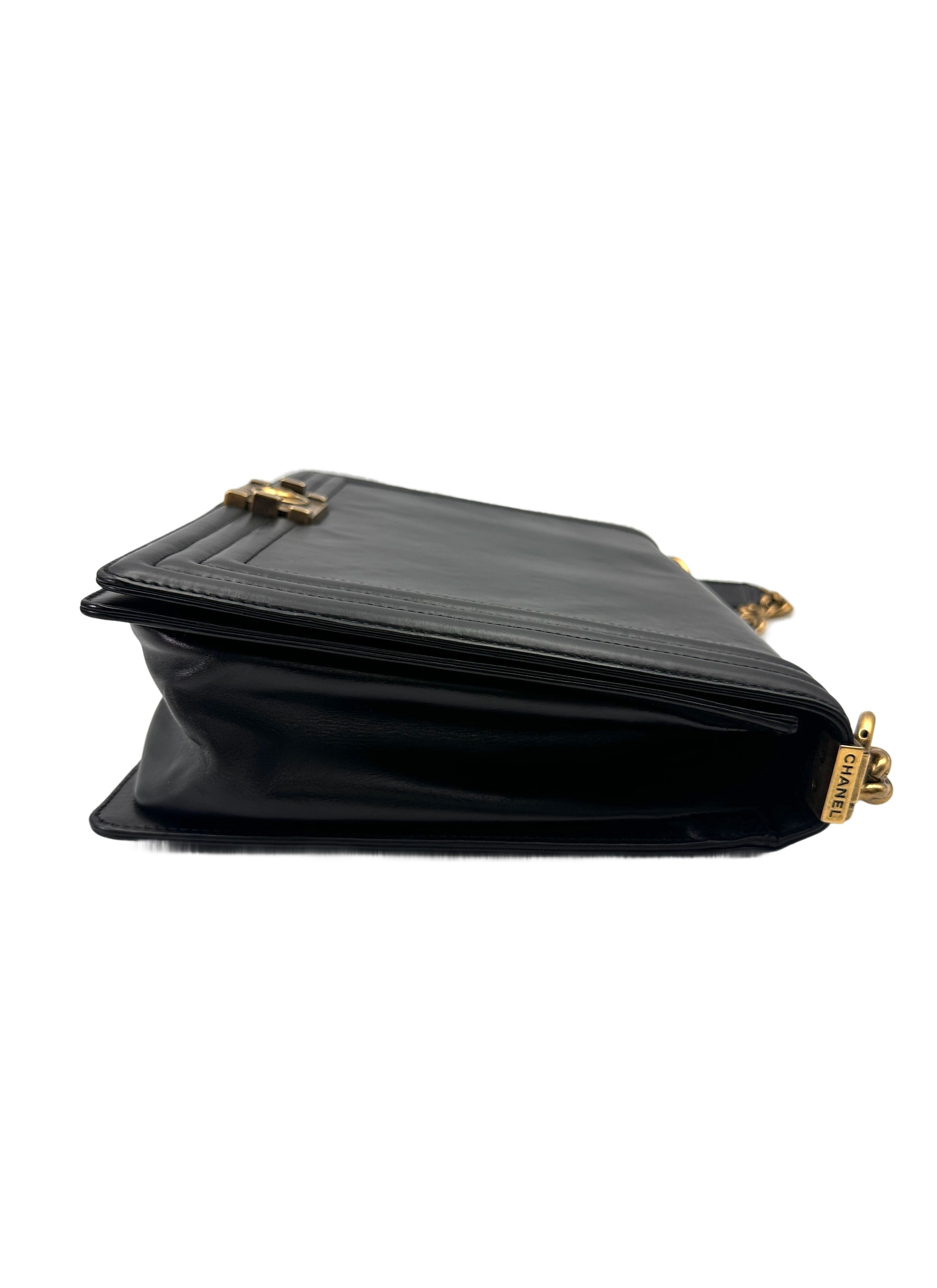 Chanel LeBoy Black Smooth Leather Flap Bag With Gold Buckle(15***98) CC2007