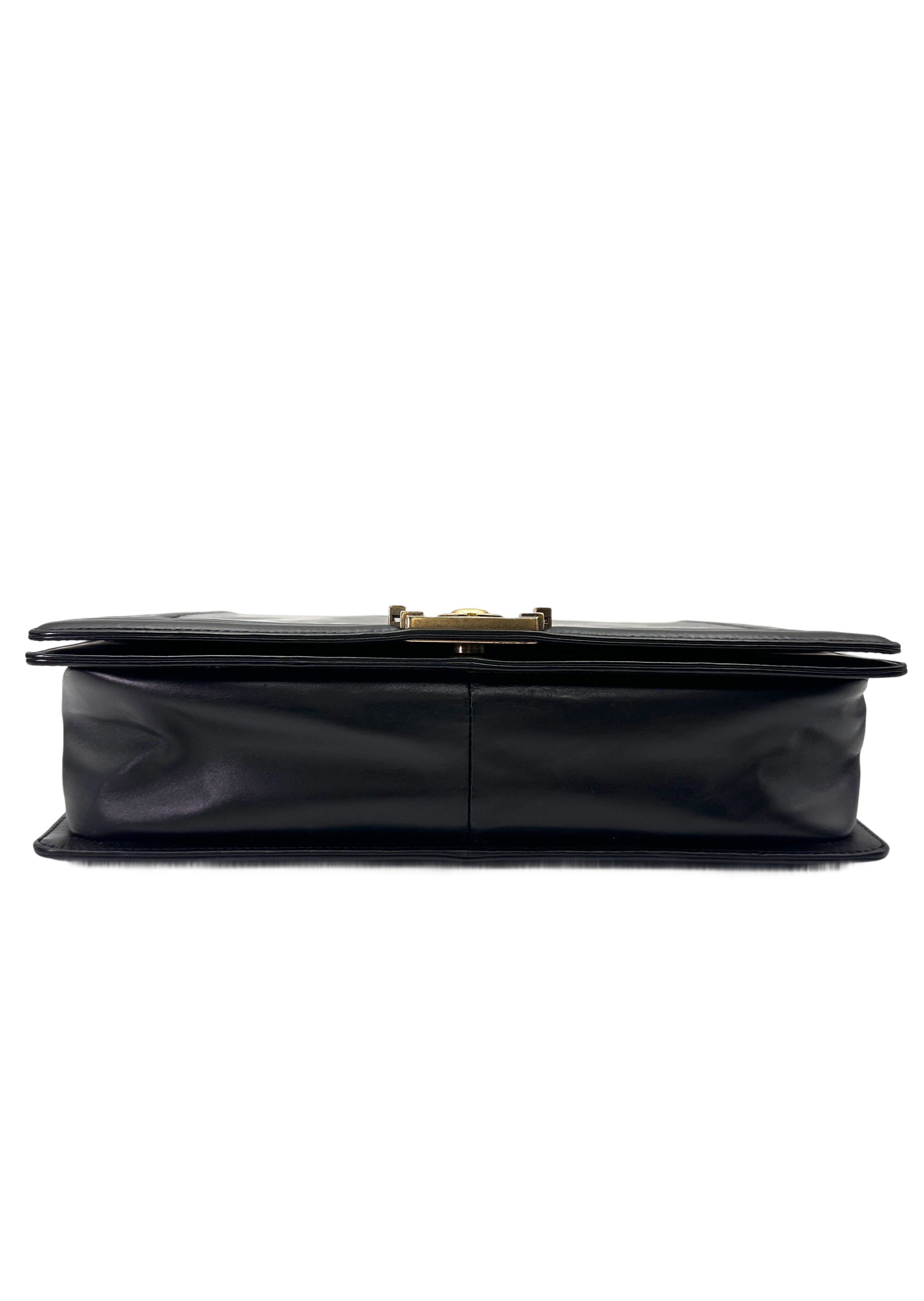 Chanel LeBoy Black Smooth Leather Flap Bag With Gold Buckle(15***98) CC2007