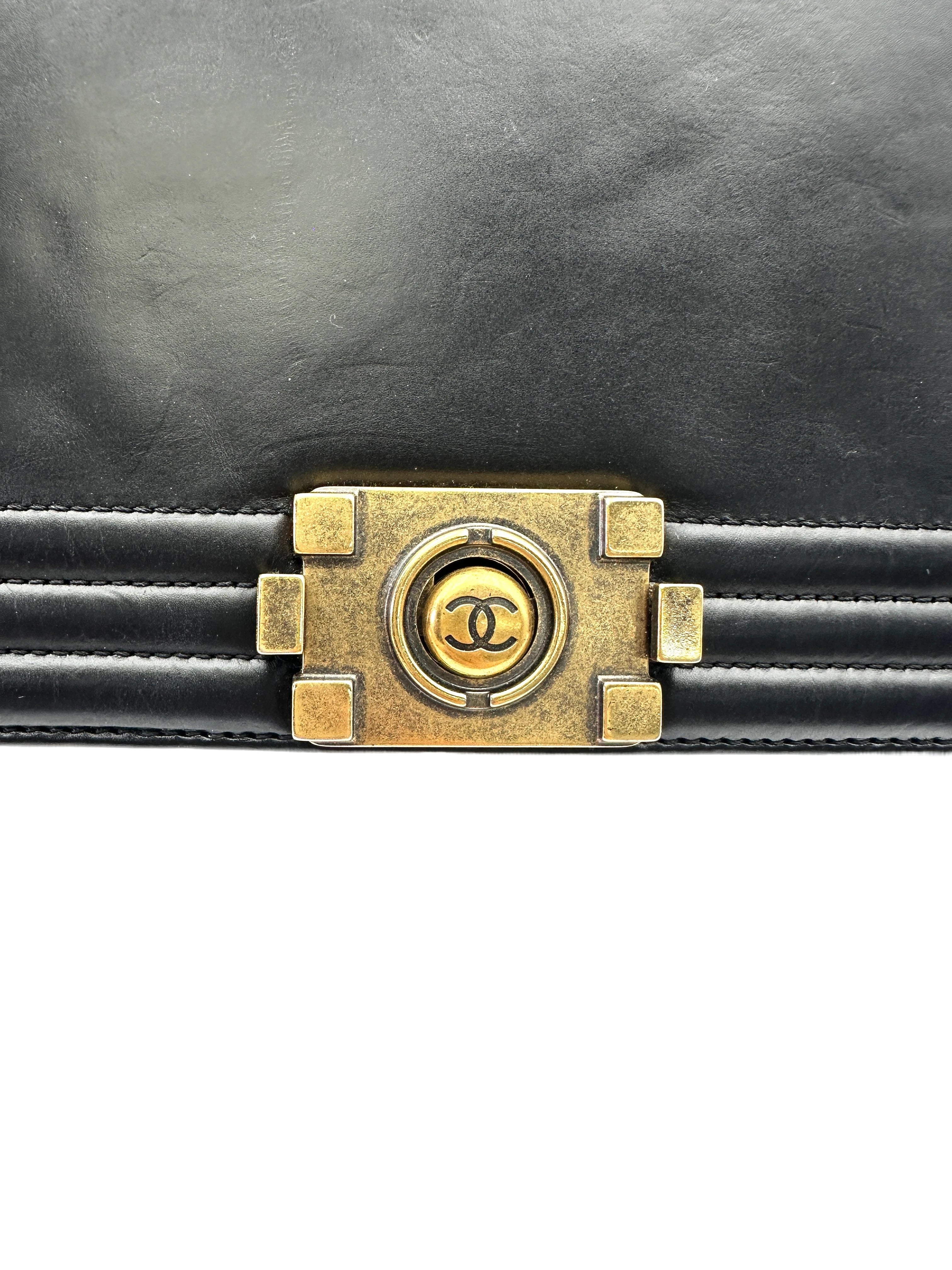 Chanel LeBoy Black Smooth Leather Flap Bag With Gold Buckle(15***98) CC2007