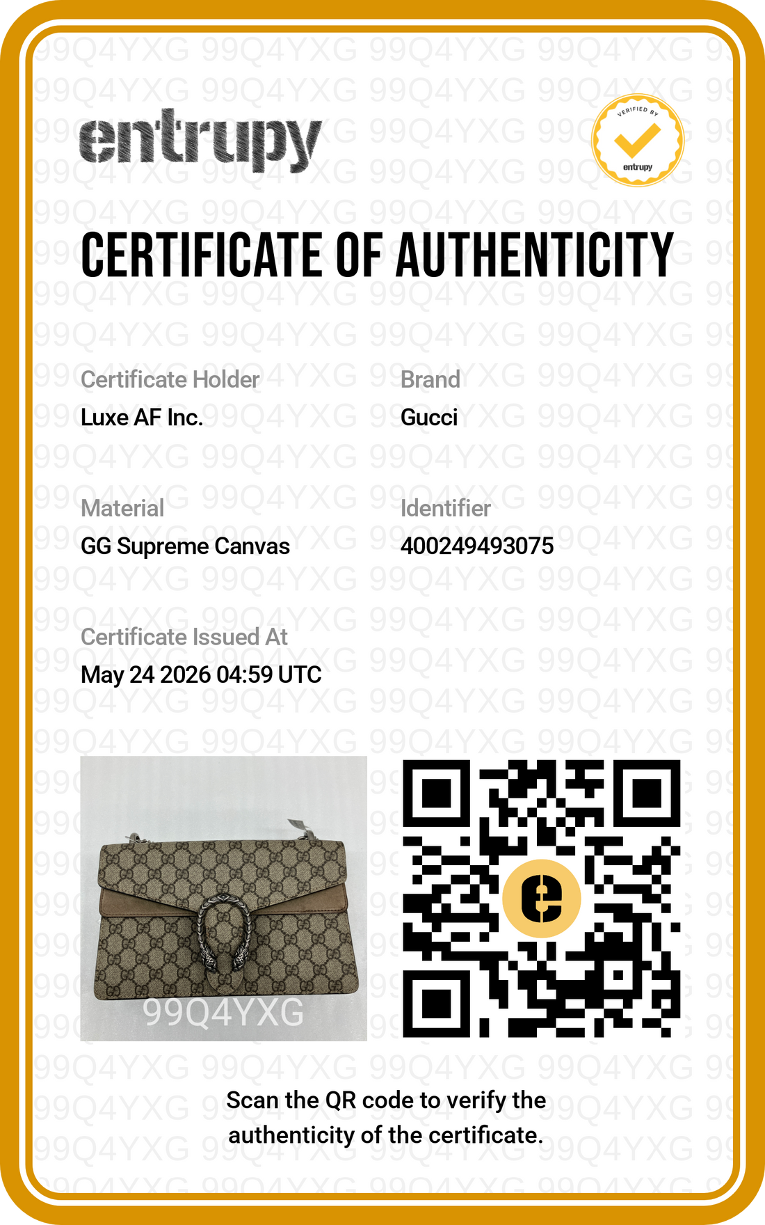 Gucci Dionysus GG Supreme Canvas Medium Size Shoulder Bag GG1083
