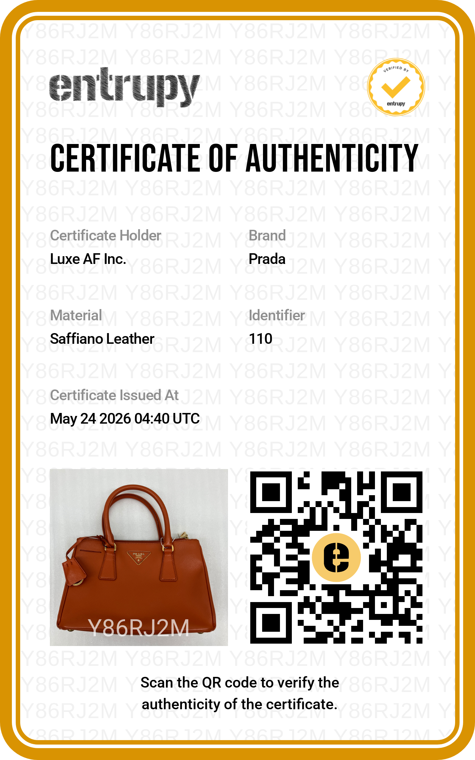 Prada Galleria Orange Saffiano Leather Handle Bag PR374