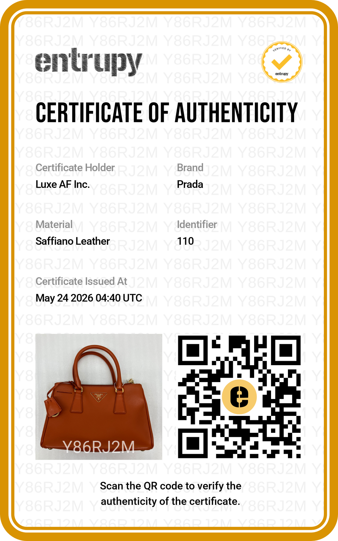 Prada Galleria Orange Saffiano Leather Handle Bag PR374