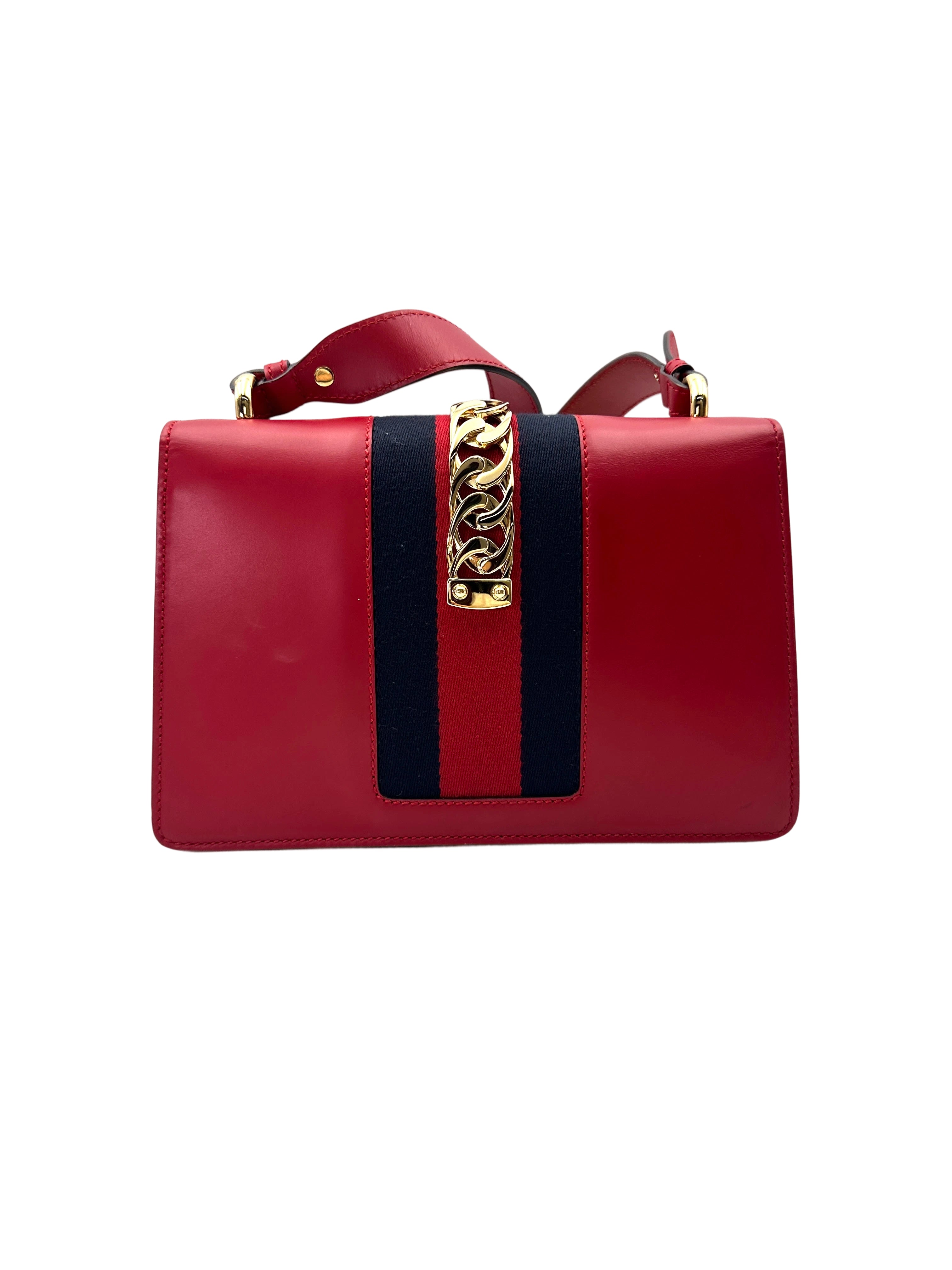 Gucci Sylvie Red Leather Shoulder Bag GG1092