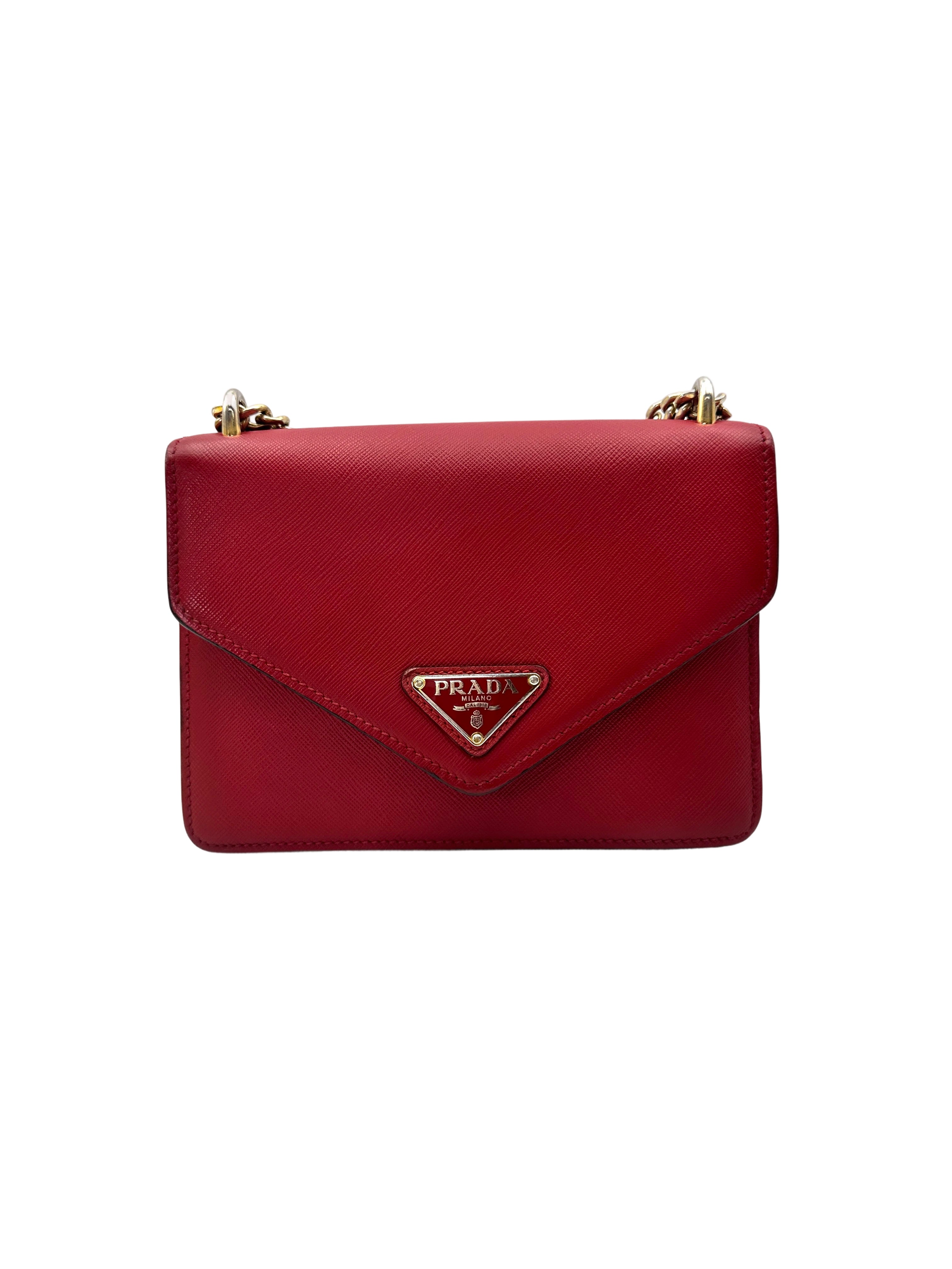 Prada Red Saffiano Leather Envelope Shoulder Bag PR376