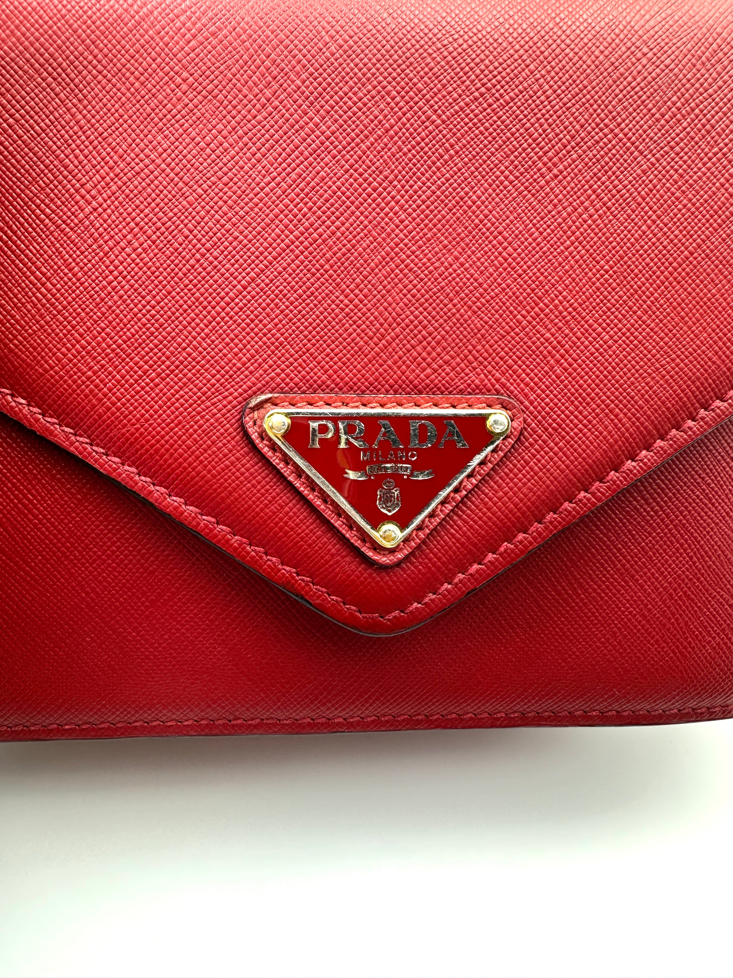 Prada Red Saffiano Leather Envelope Shoulder Bag PR376