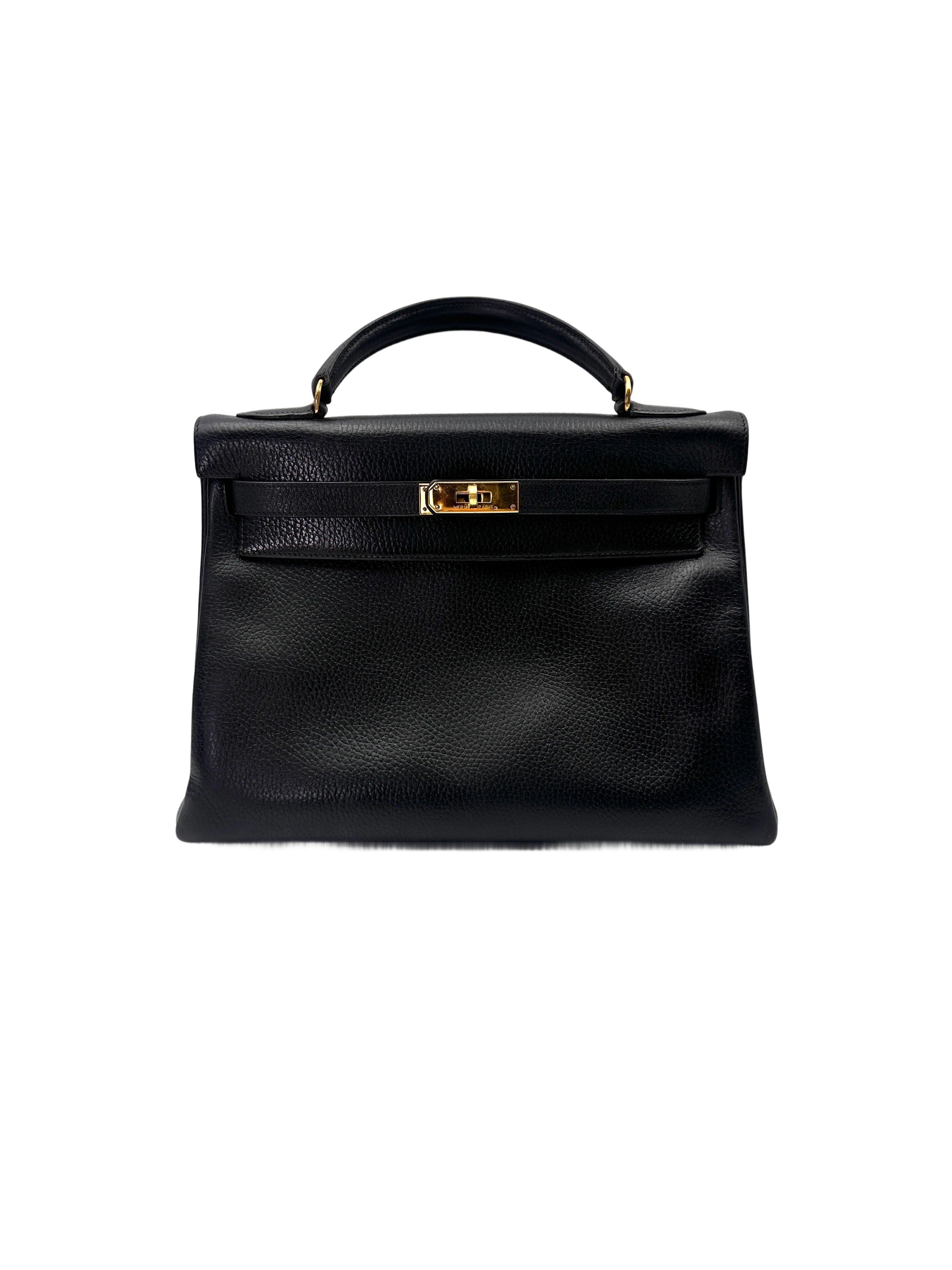 Hermes Kelly32 Black Leather Top Handle Bag HR114