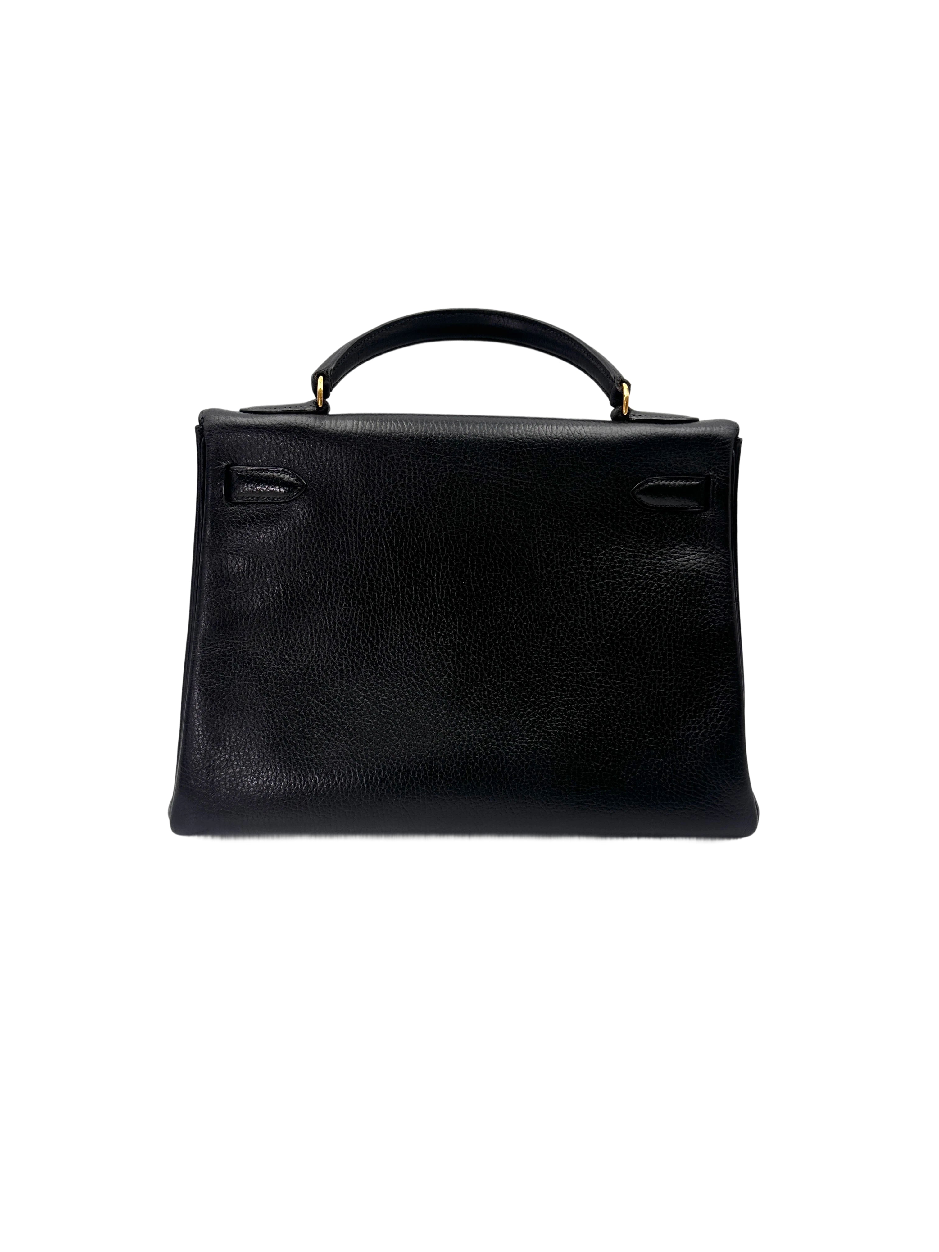Hermes Kelly32 Black Leather Top Handle Bag HR114