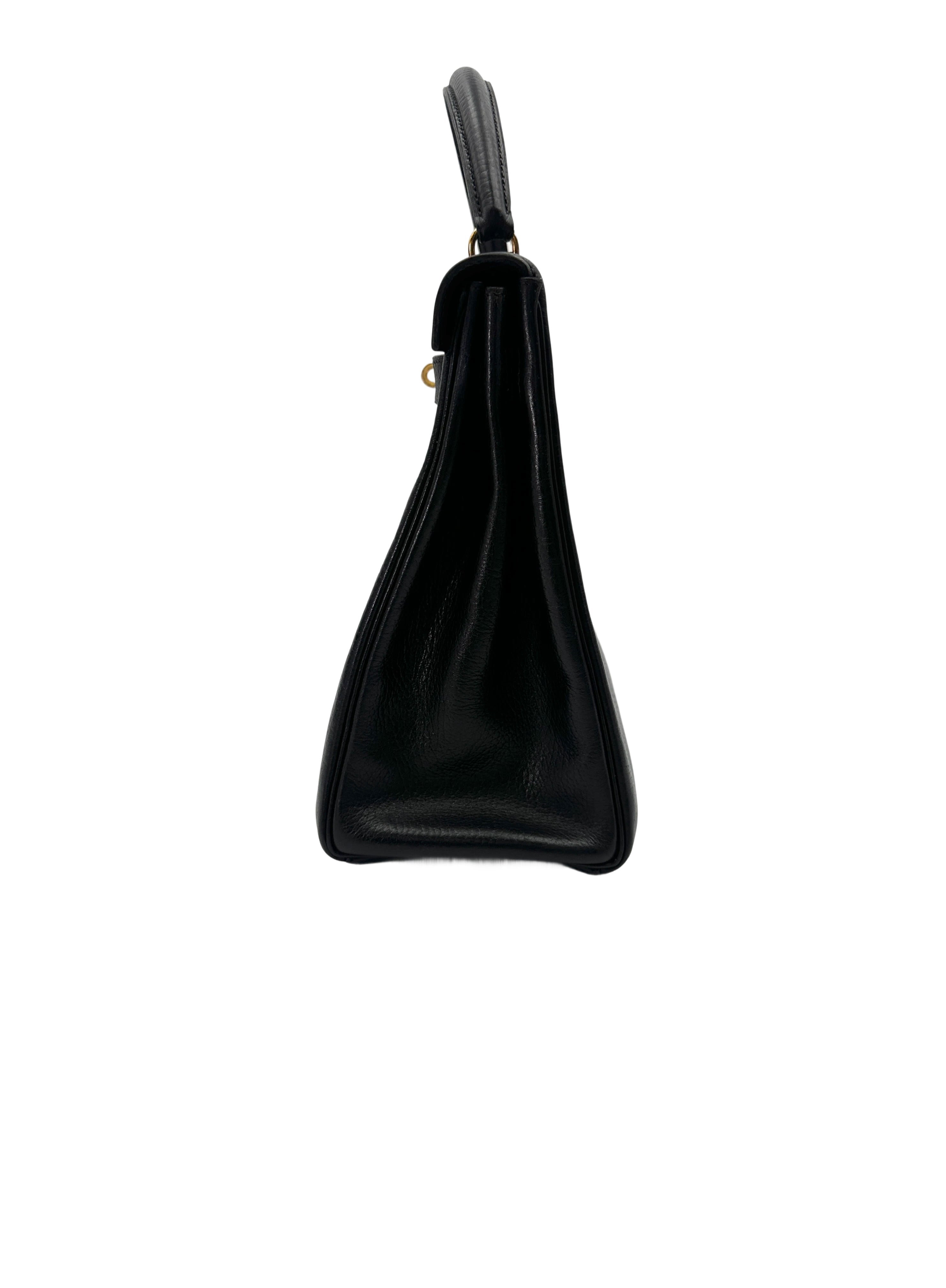 Hermes Kelly32 Black Leather Top Handle Bag HR114