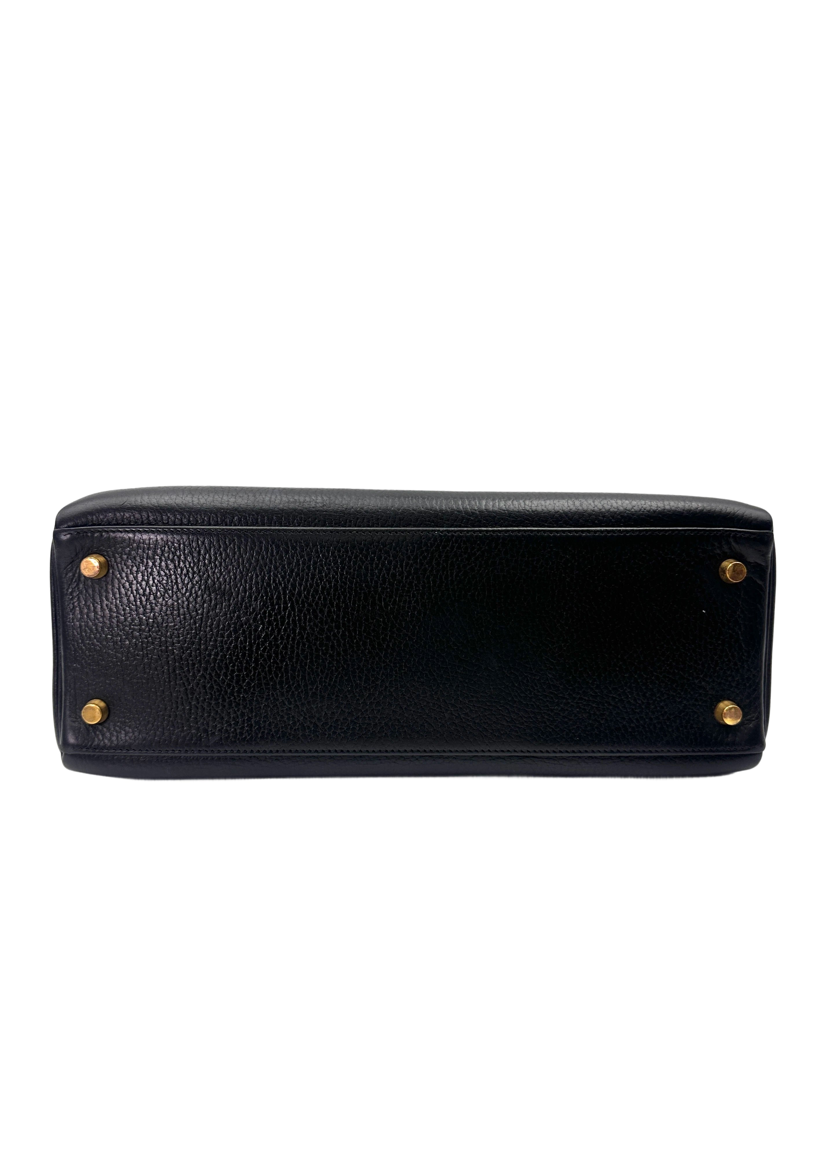 Hermes Kelly32 Black Leather Top Handle Bag HR114
