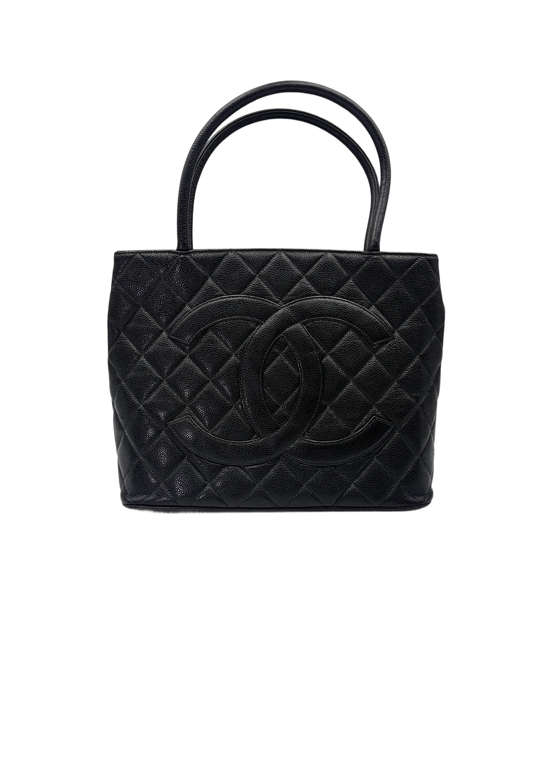 Chanel Medallion Black Quilted Leather Small Size Tote Handle Bag(71***28) CC2008