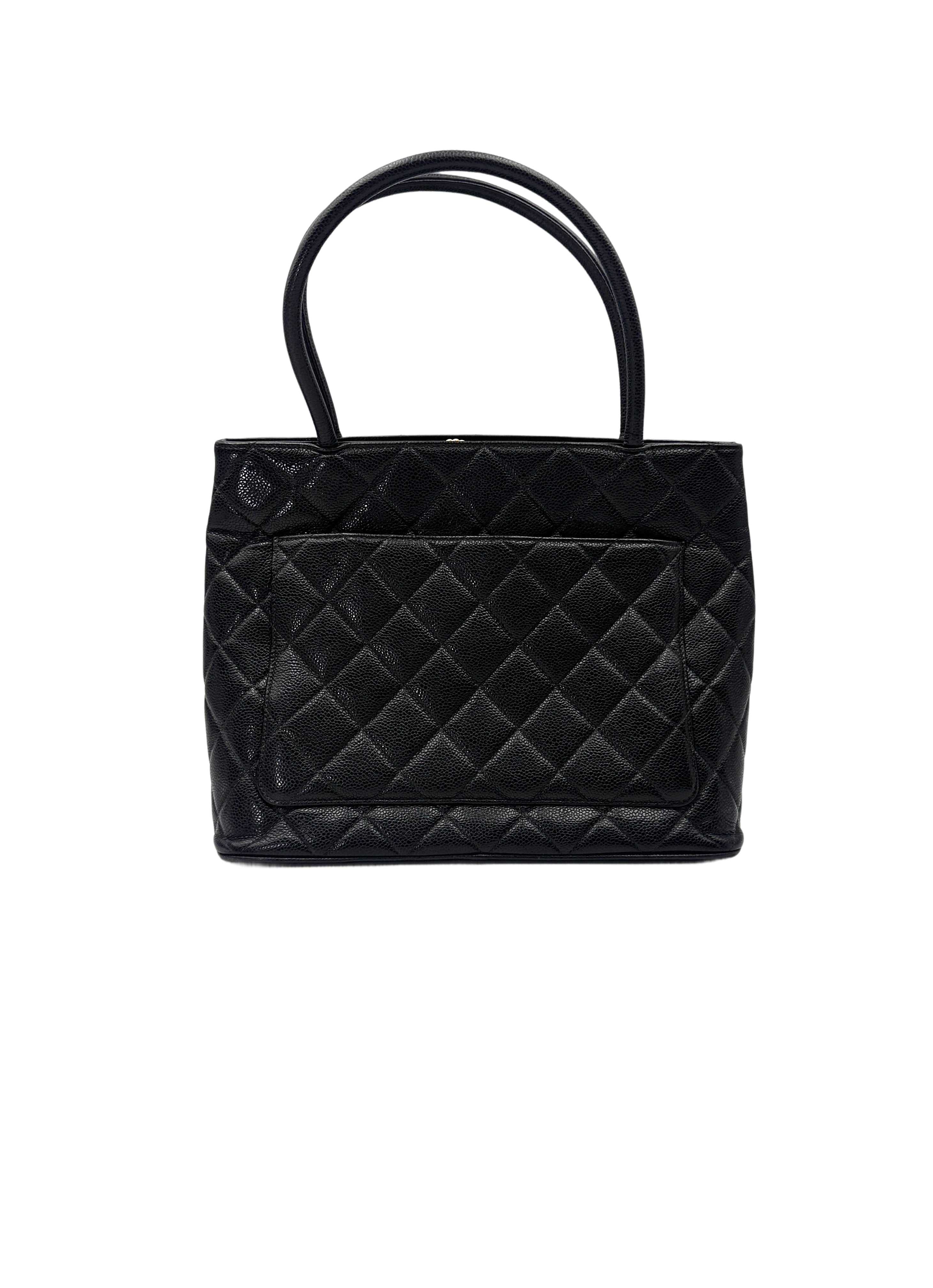 Chanel Medallion Black Quilted Leather Small Size Tote Handle Bag(71***28) CC2008