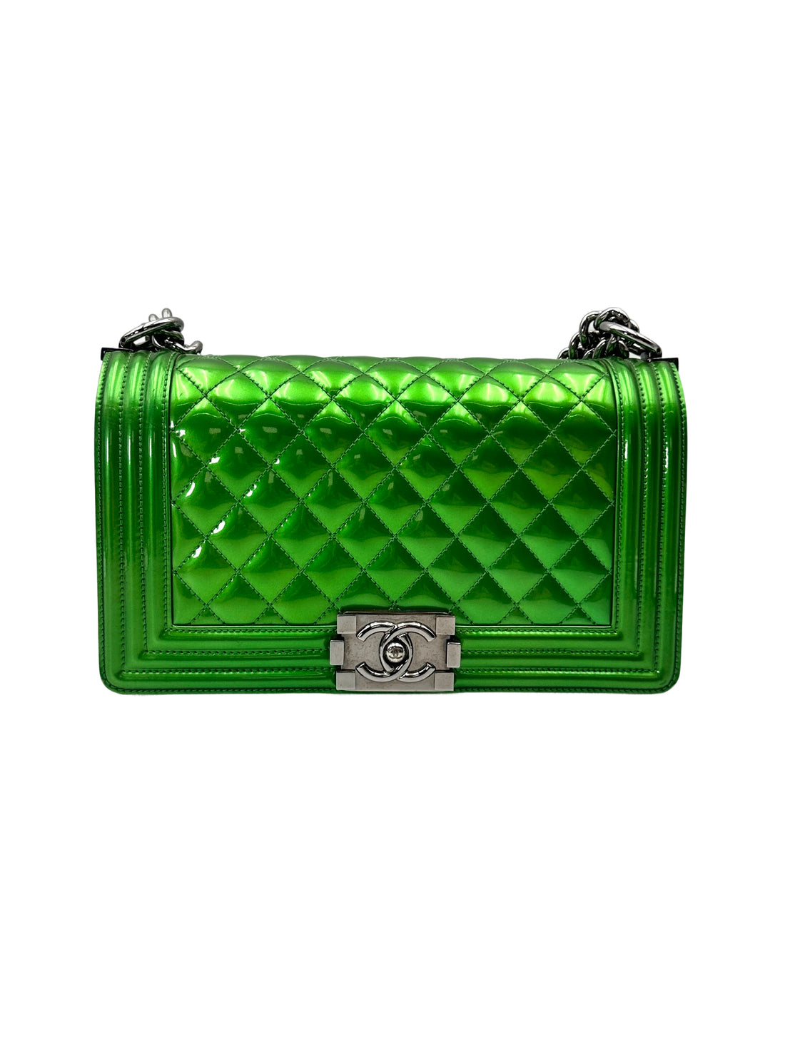 Chanel LeBoy Metallic Green Quilted Leather Medium Size Flap Bag With Silver Buckle(19***60) CC2010
