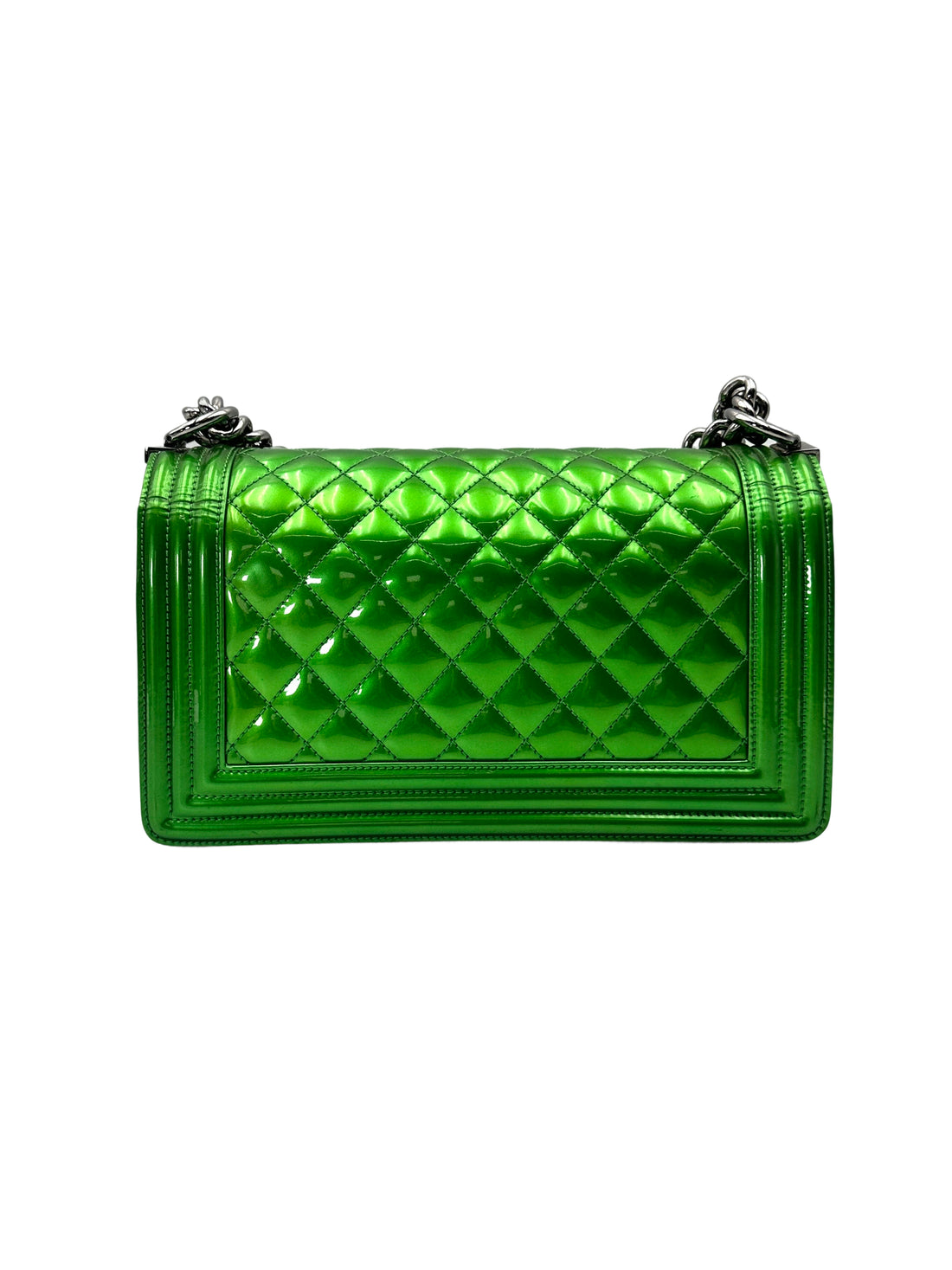 Chanel LeBoy Metallic Green Quilted Leather Medium Size Flap Bag With Silver Buckle(19***60) CC2010