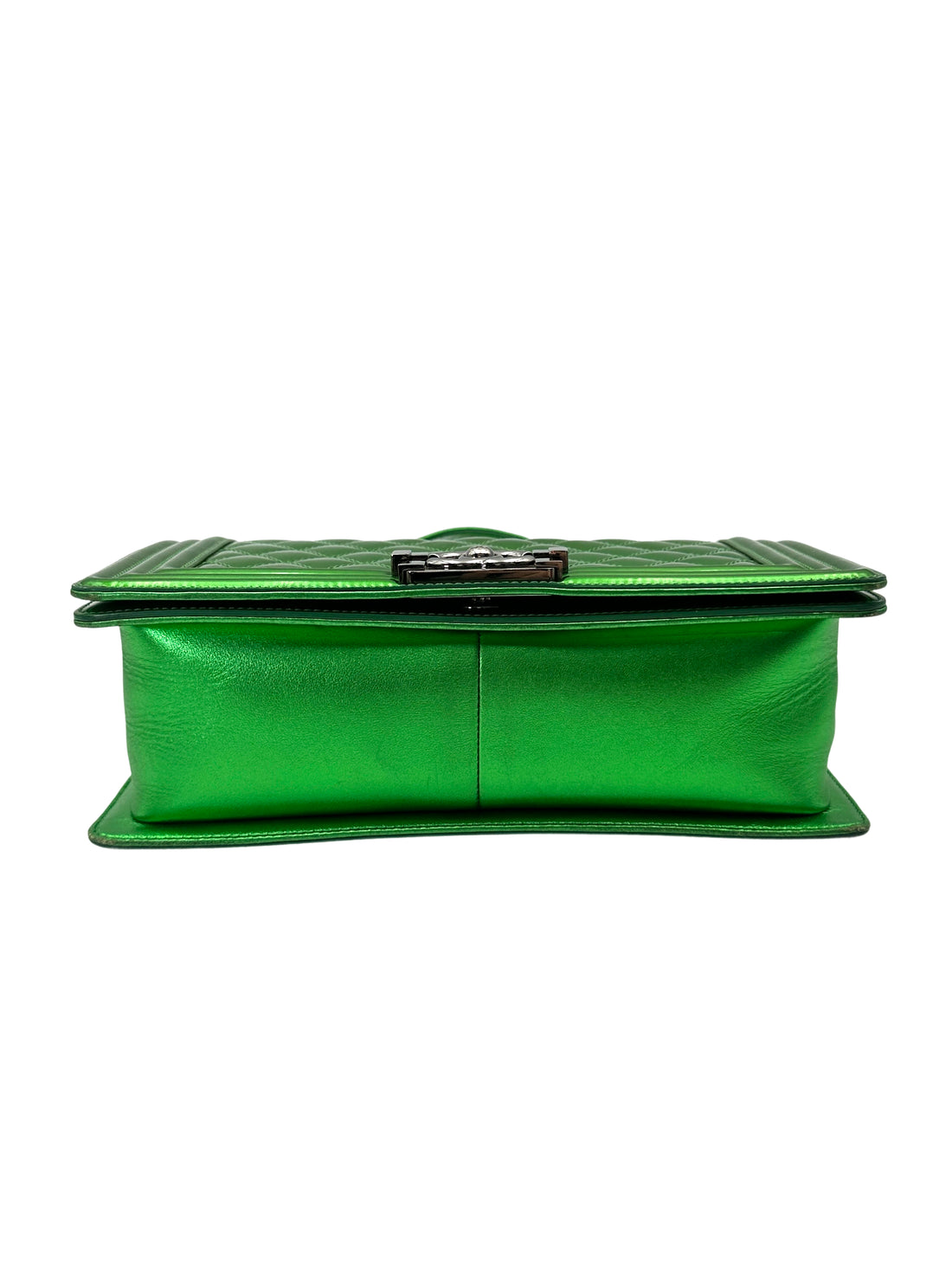 Chanel LeBoy Metallic Green Quilted Leather Medium Size Flap Bag With Silver Buckle(19***60) CC2010