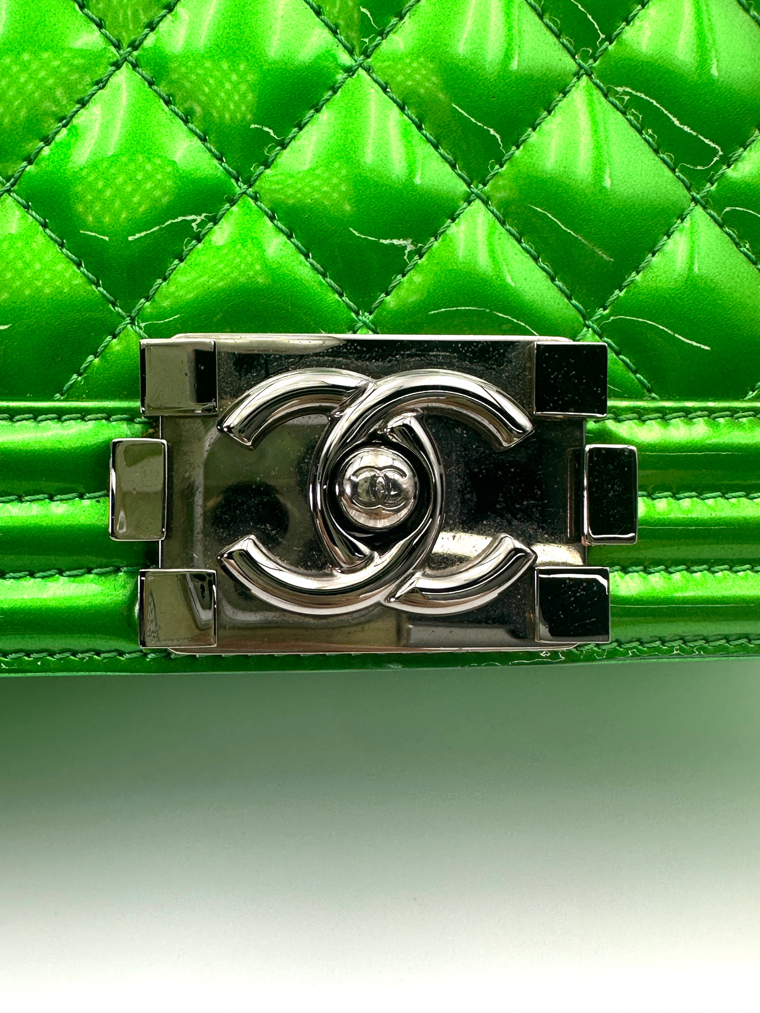 Chanel LeBoy Metallic Green Quilted Leather Medium Size Flap Bag With Silver Buckle(19***60) CC2010