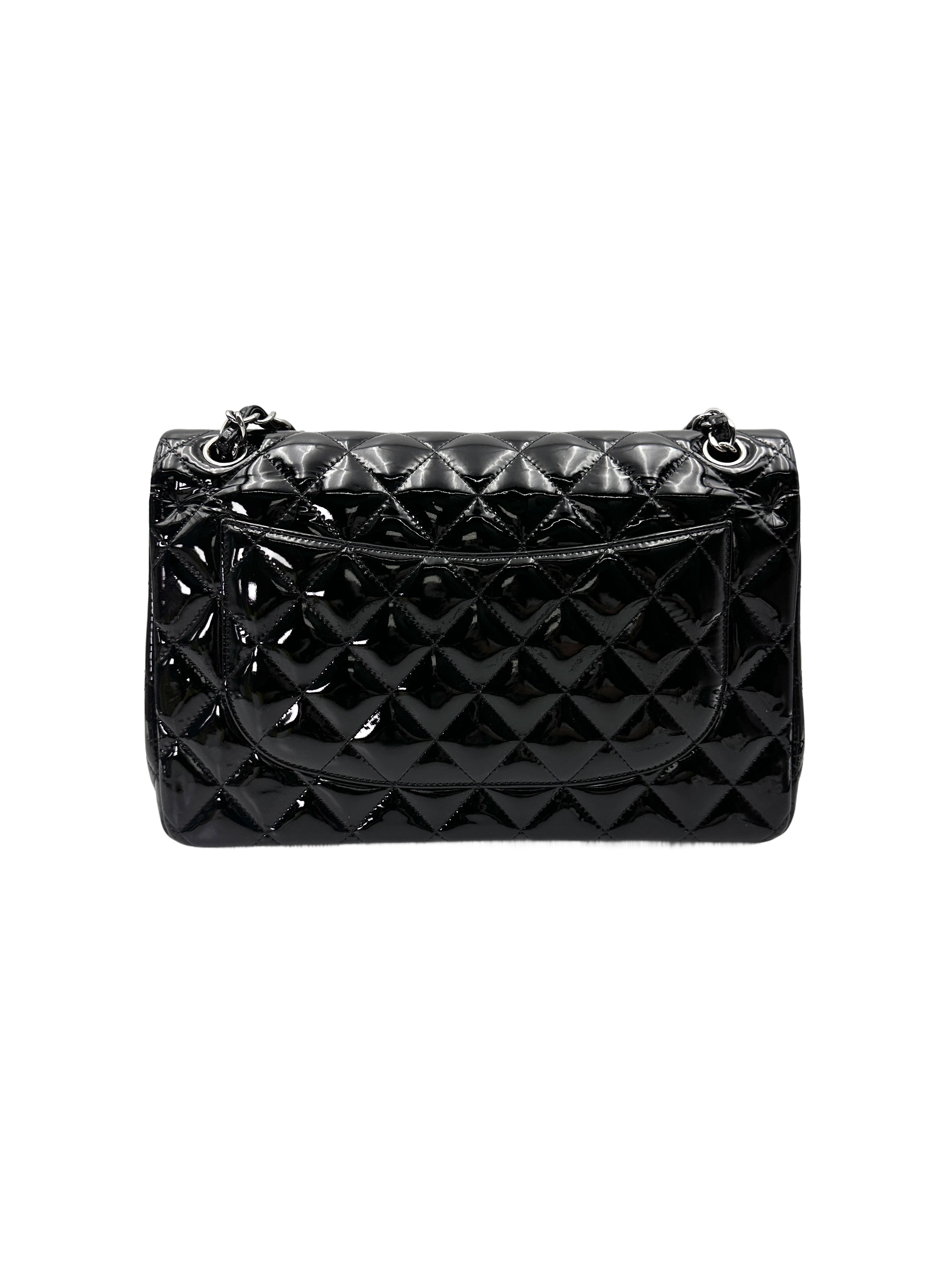 Chanel Classic Flap Black Quilted Patent Leather Jumbo Shoulder Bag With Silver Buckle(19***85) CC2010-1