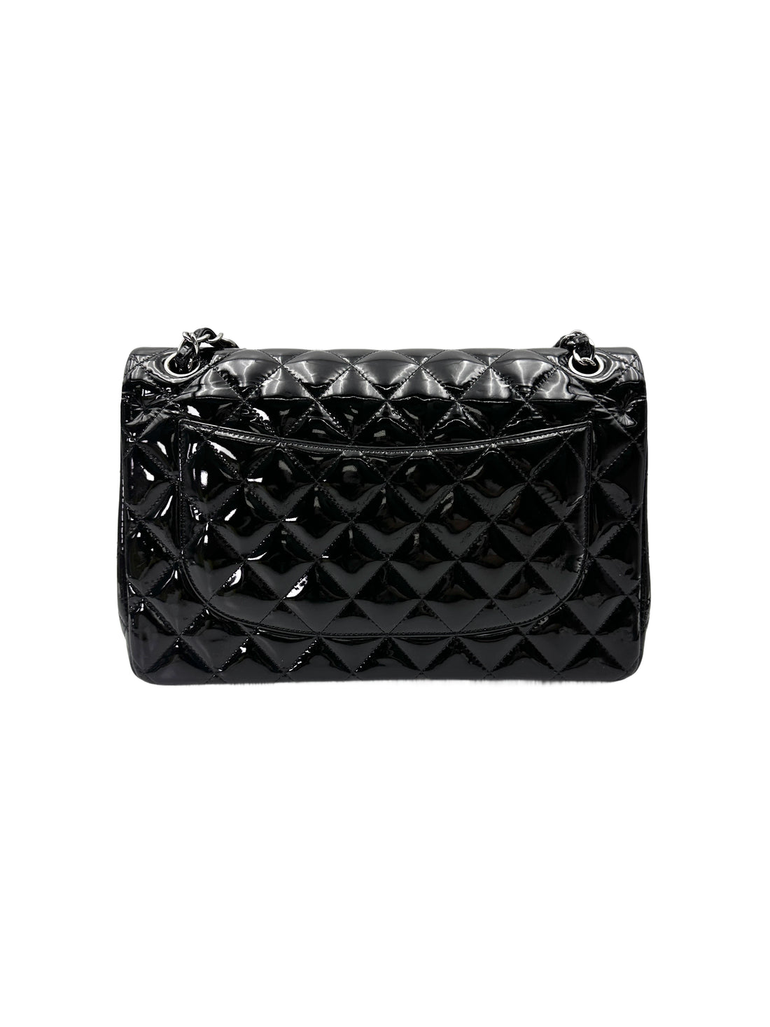 Chanel Classic Flap Black Quilted Patent Leather Jumbo Shoulder Bag With Silver Buckle(19***85) CC2010-1