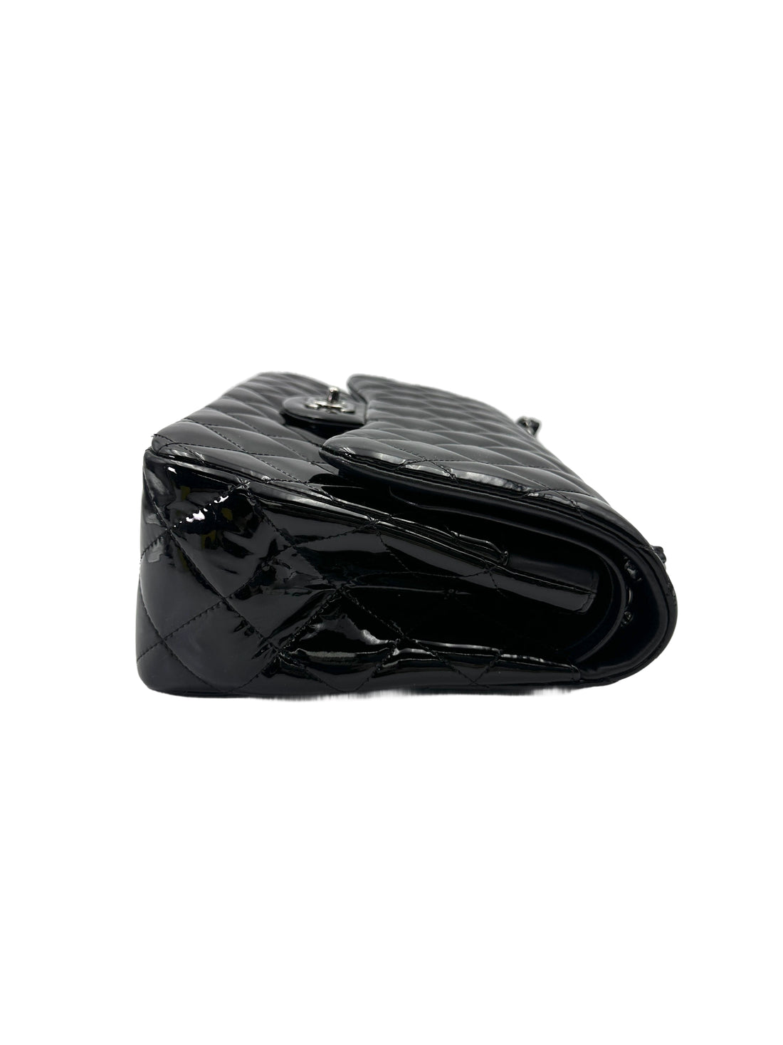 Chanel Classic Flap Black Quilted Patent Leather Jumbo Shoulder Bag With Silver Buckle(19***85) CC2010-1