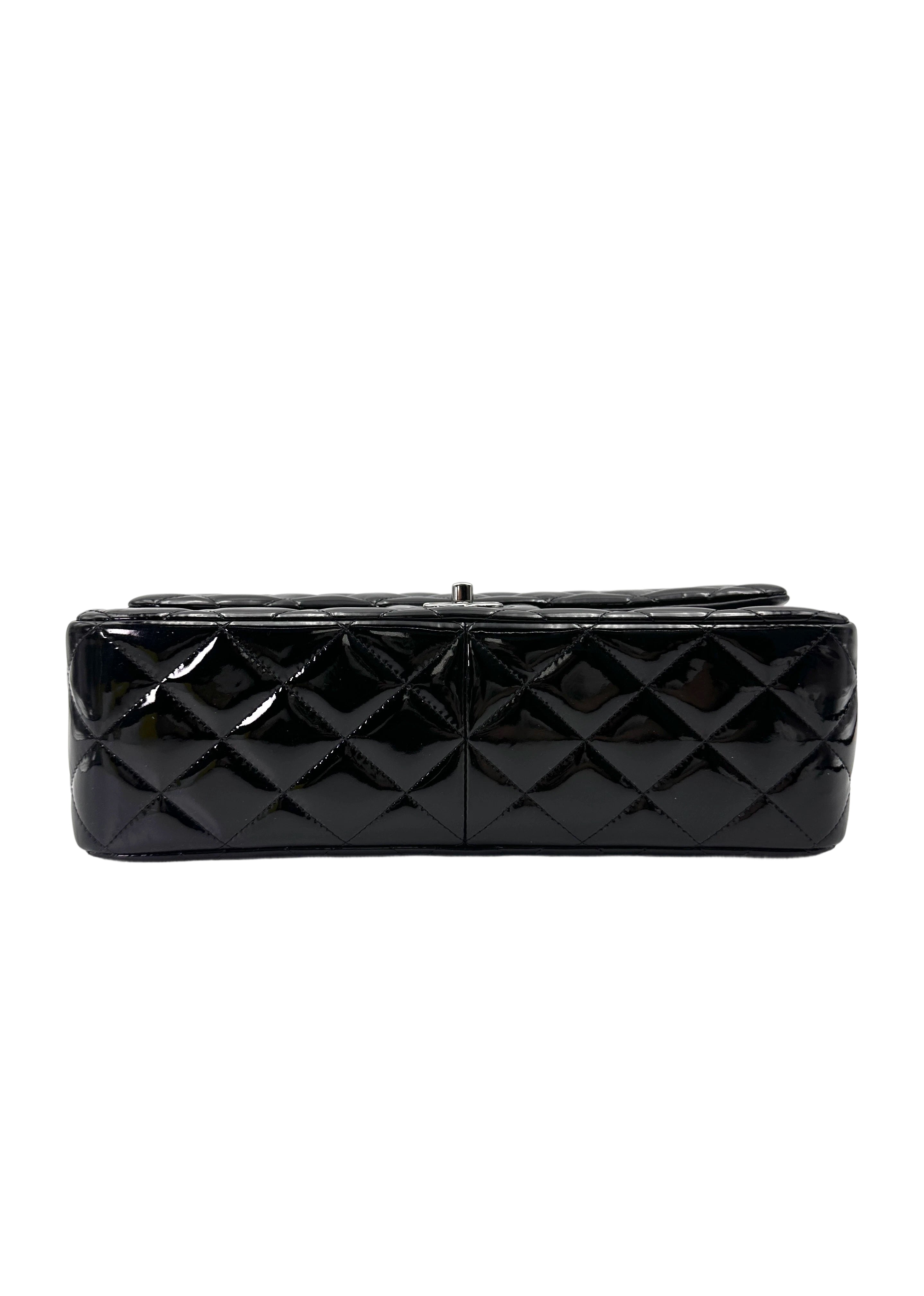 Chanel Classic Flap Black Quilted Patent Leather Jumbo Shoulder Bag With Silver Buckle(19***85) CC2010-1